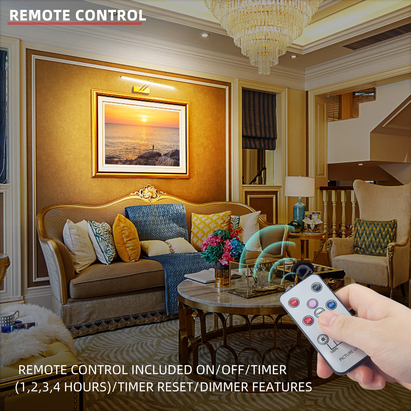 FUNCHDAY Picture Light,Battery Art Lights for Wall,Wireless Remote Painting Light with Timer and Dimmable,13   Metal Display Lig