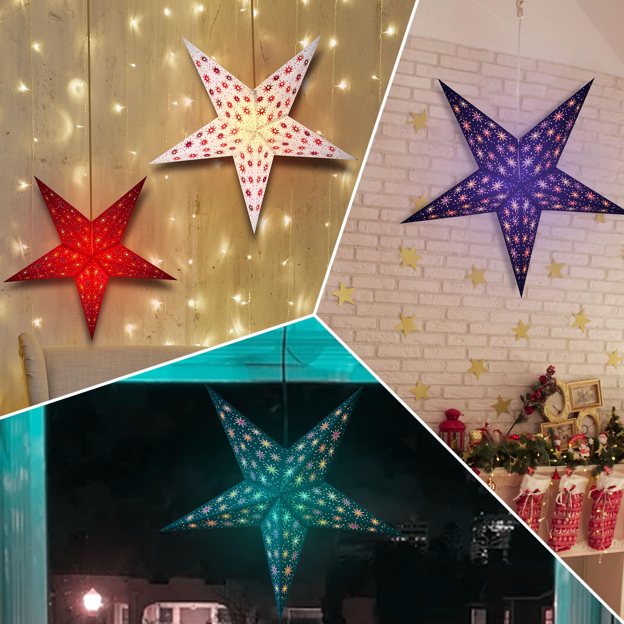 Galaxyarts Paper Star Lantern Turquoise 24 Inch 3D Starlite Handcrafted Hollow Hanging Lamp Decoration For Weddings, Parties, Ch