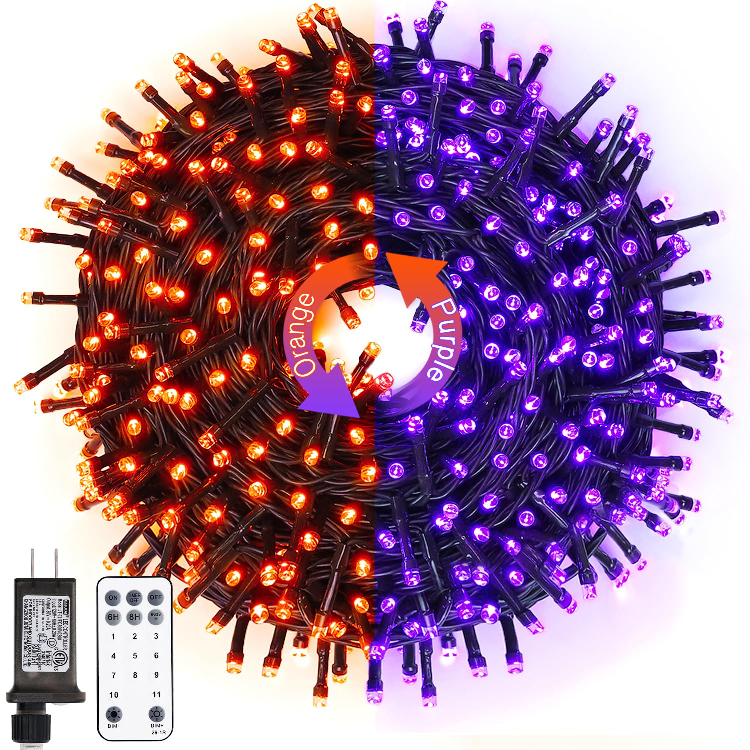 JMEXSUSS 200 LED Orange and Purple Halloween Lights Plug in, 66ft Connectable Color Changing Halloween String Lights with Remote