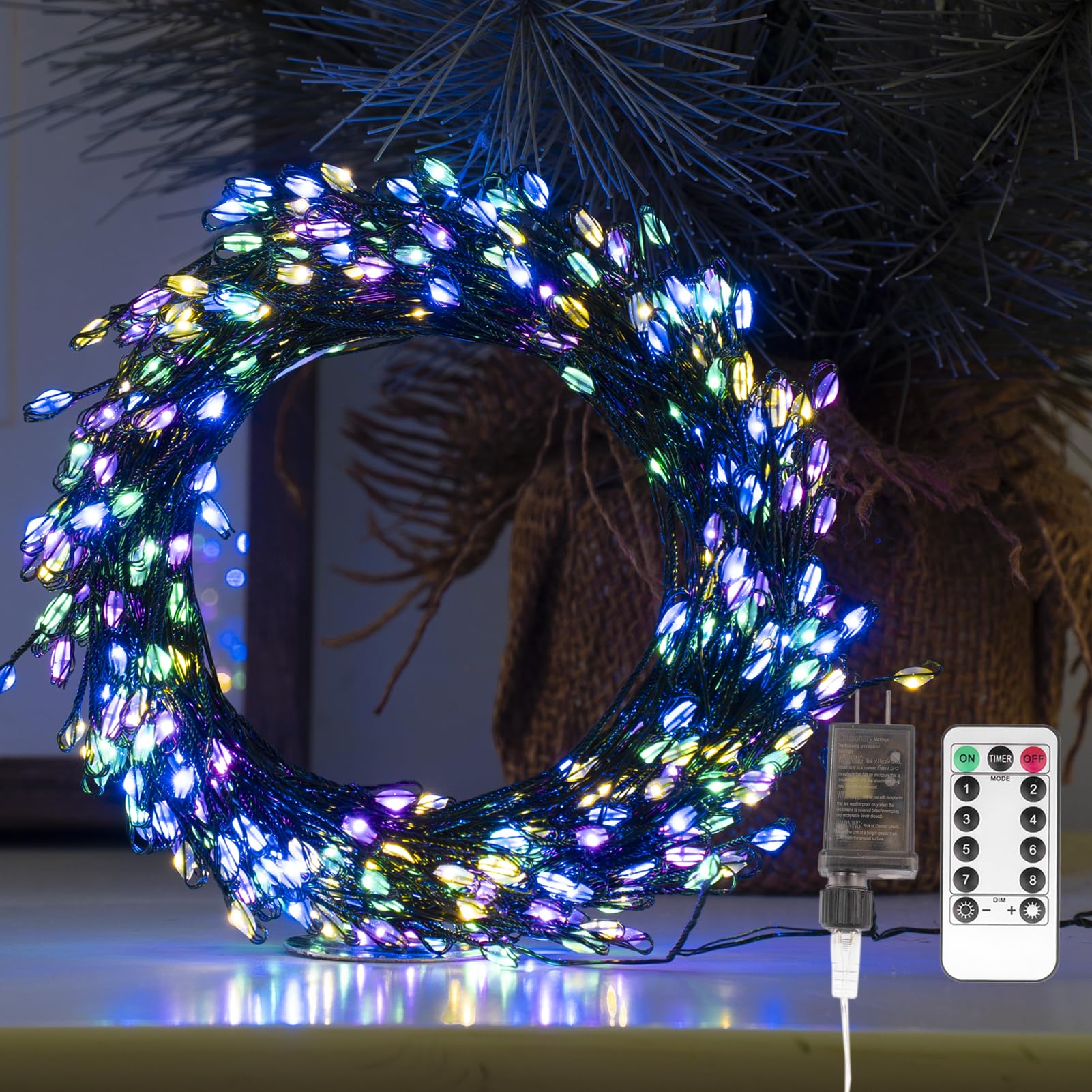 Zeluxdot 10Ft Waterproof Fire er Fairy Lights, 100 Leds, Multicolor With Remote, Green Wire For Indoor/Outdoor Decor