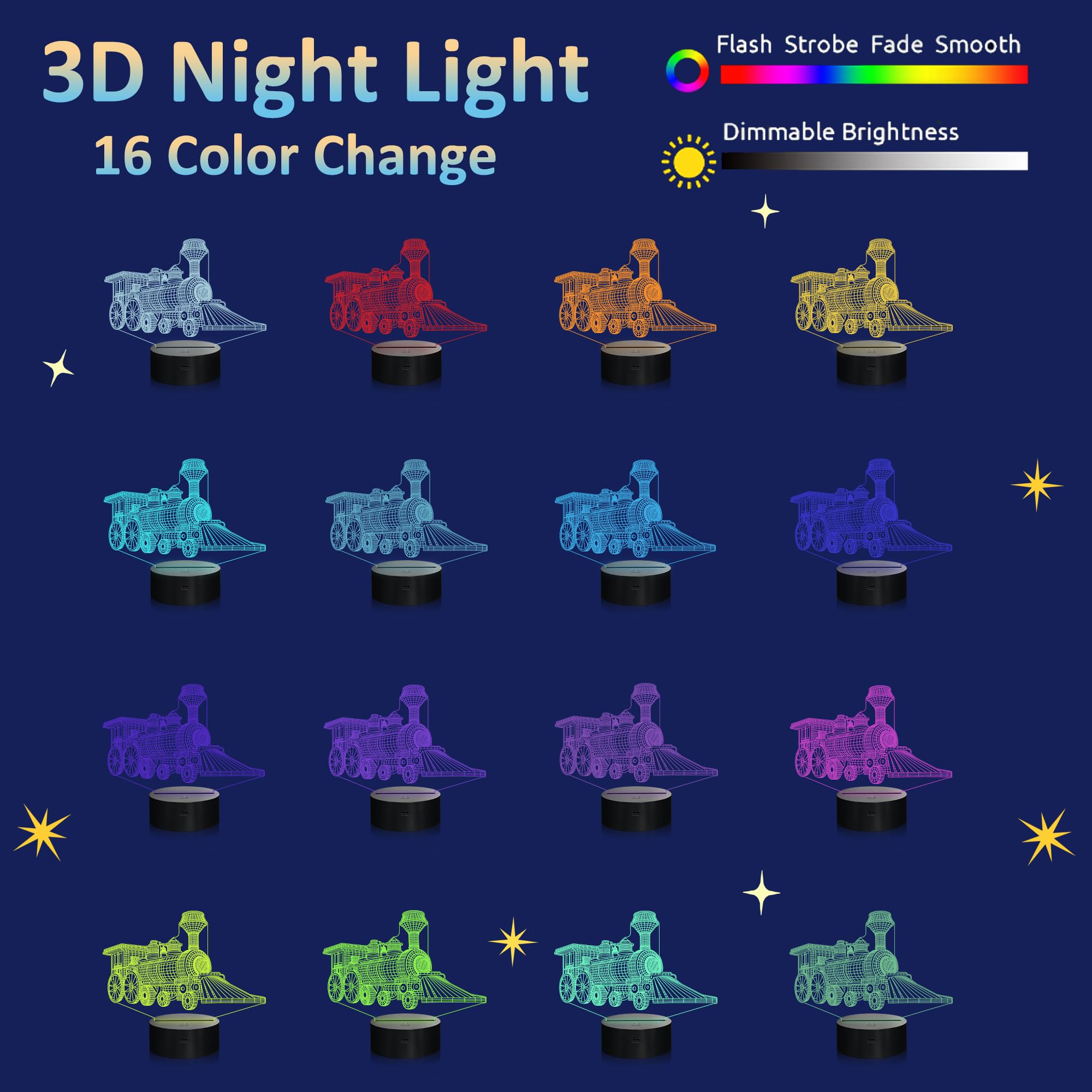 Attivolife Train 3D Gifts Lamp, Hologram Night Light, 16 Color Changing, Remote Control, Model FS-KF2107