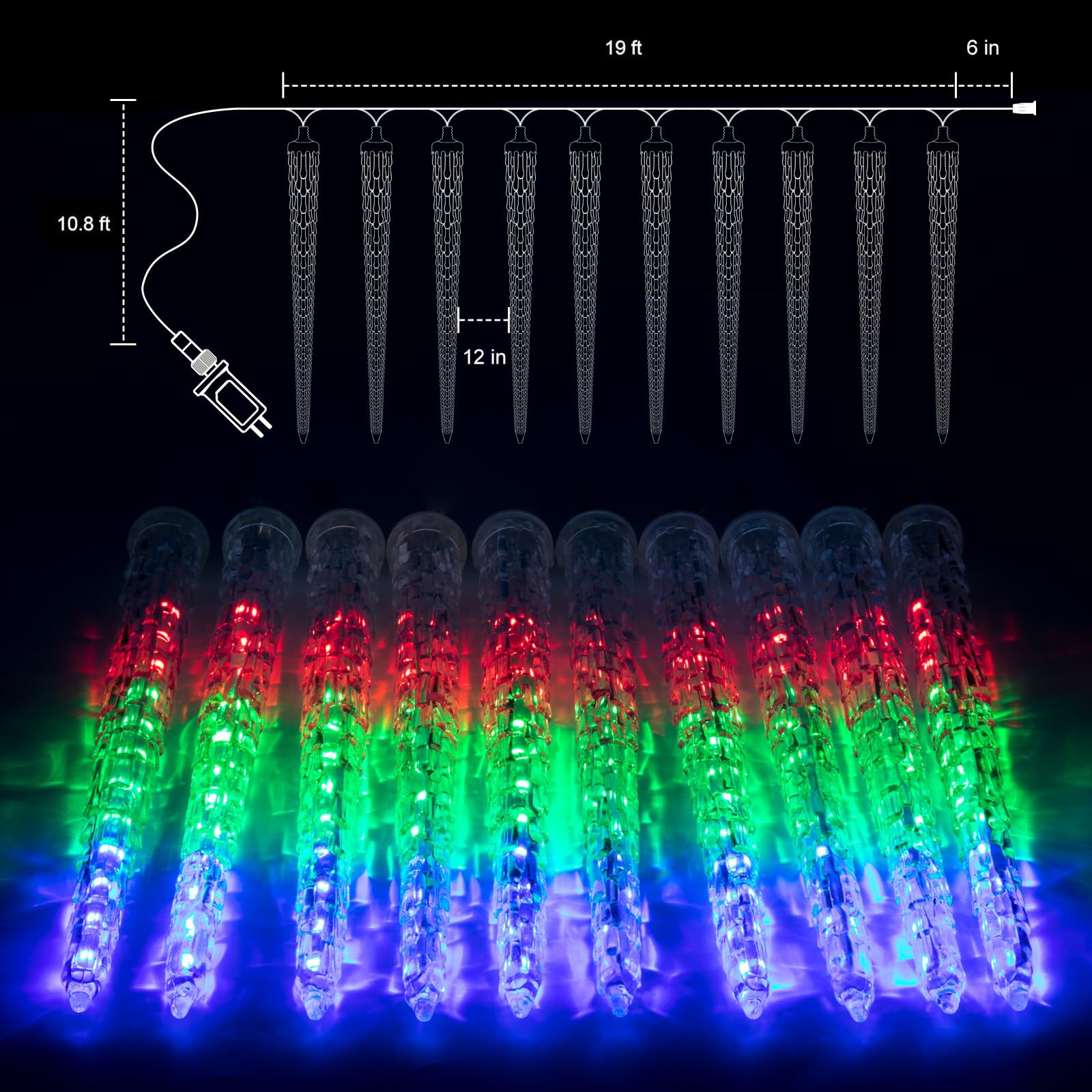 Christmas Icicle Lights Outdoor, 19.8Ft Meteor Shower Lights With 20 Large Tube 480 Led Dropping Lights Effect, Waterproof Icicl
