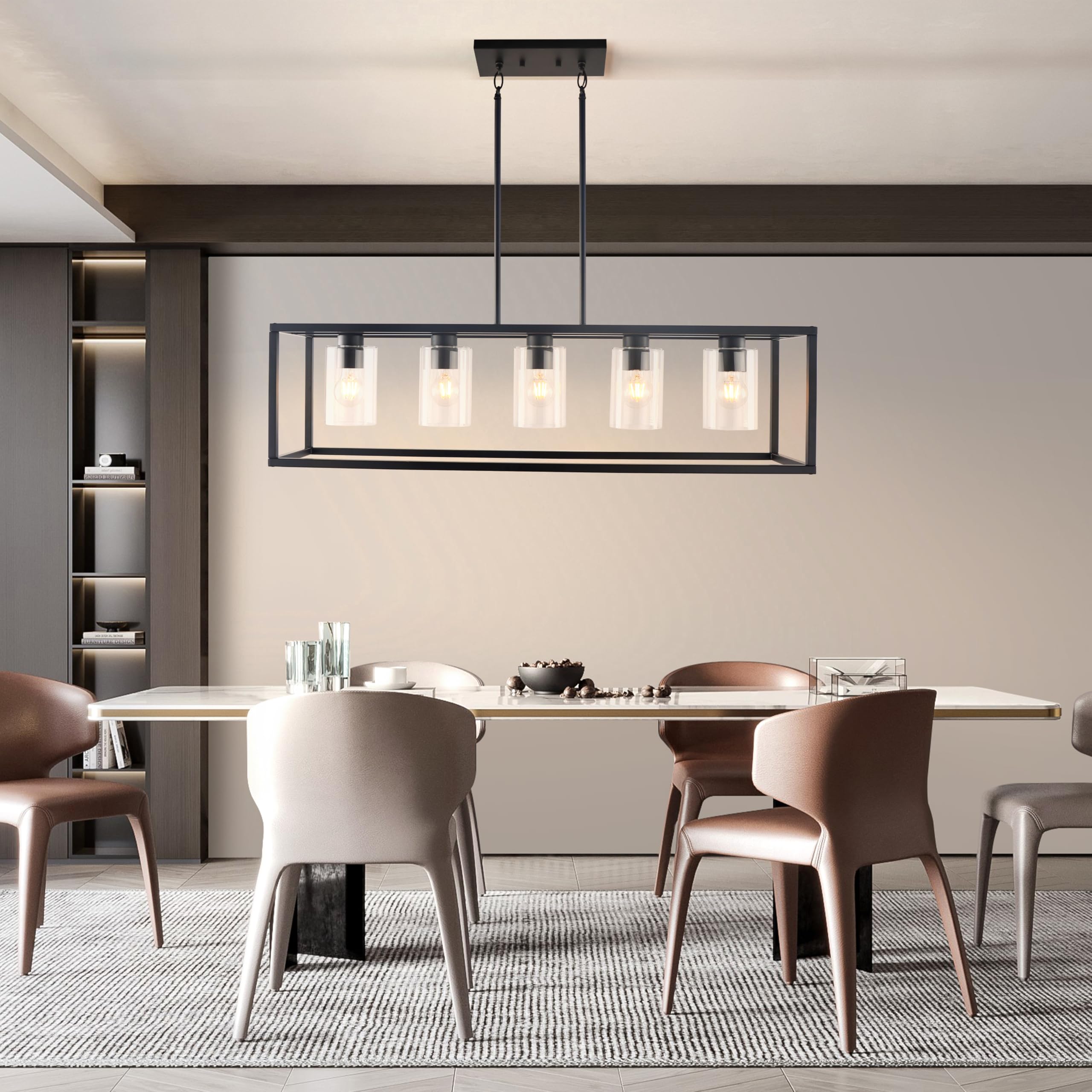 Kalium 5-Light Metal Chandelier – Modern Black Pendant Light Fixture for Dining Room, Kitchen, Bar, Coffee Shop