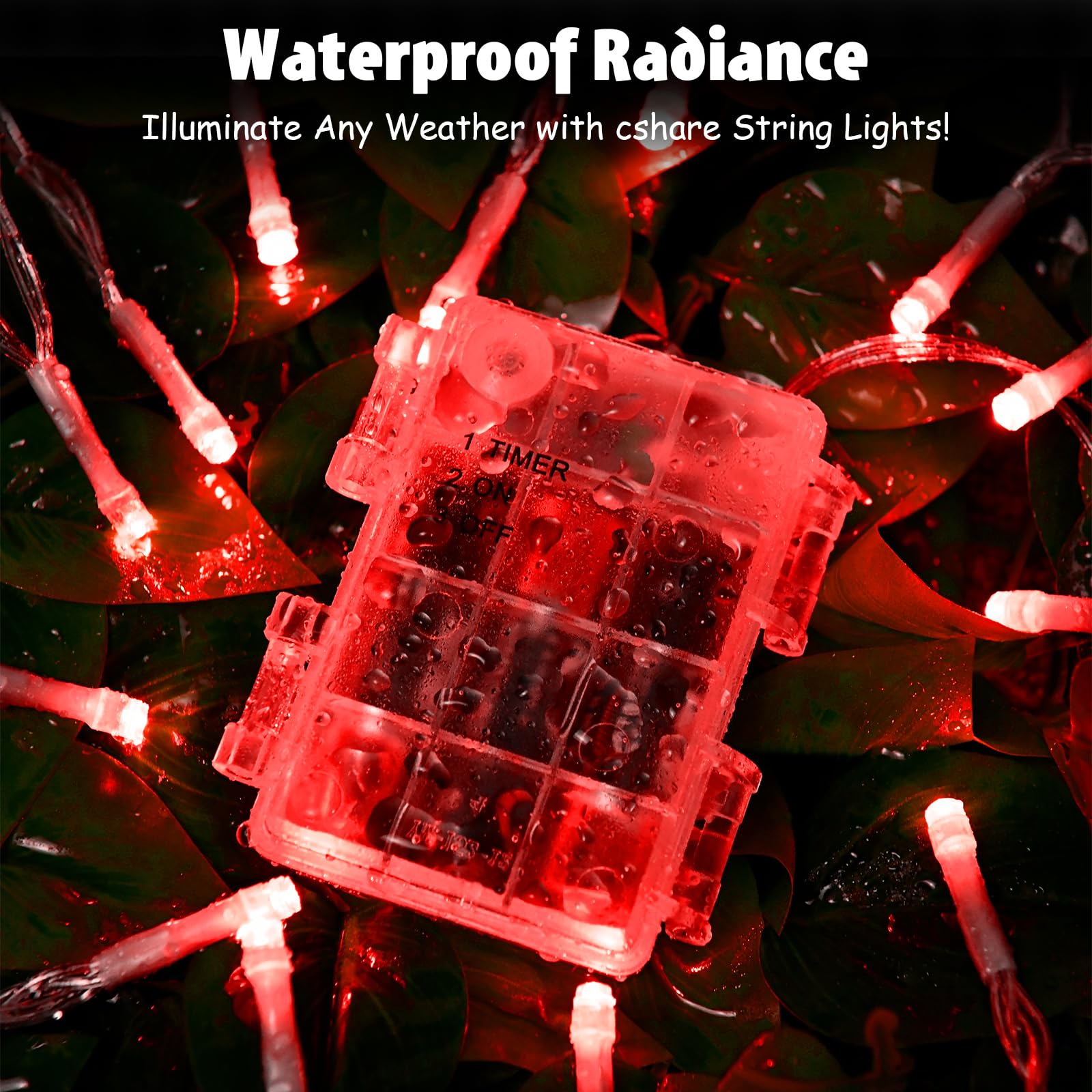 String Lights Outdoor Waterproof 9.8Ft 30 Led, Red Fairy Lights Battery Operated With Timer Clear Wire For Indoor & Outdoor Chri