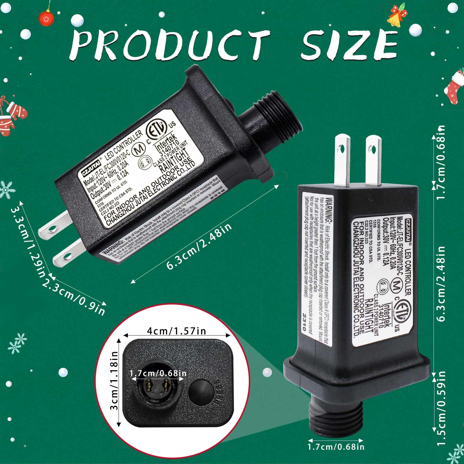 Airoads 30V 0.12A LED Transformer Power Supply Adapter, Black Class 2 IP44 Low Voltage for Christmas Lights & Decorations