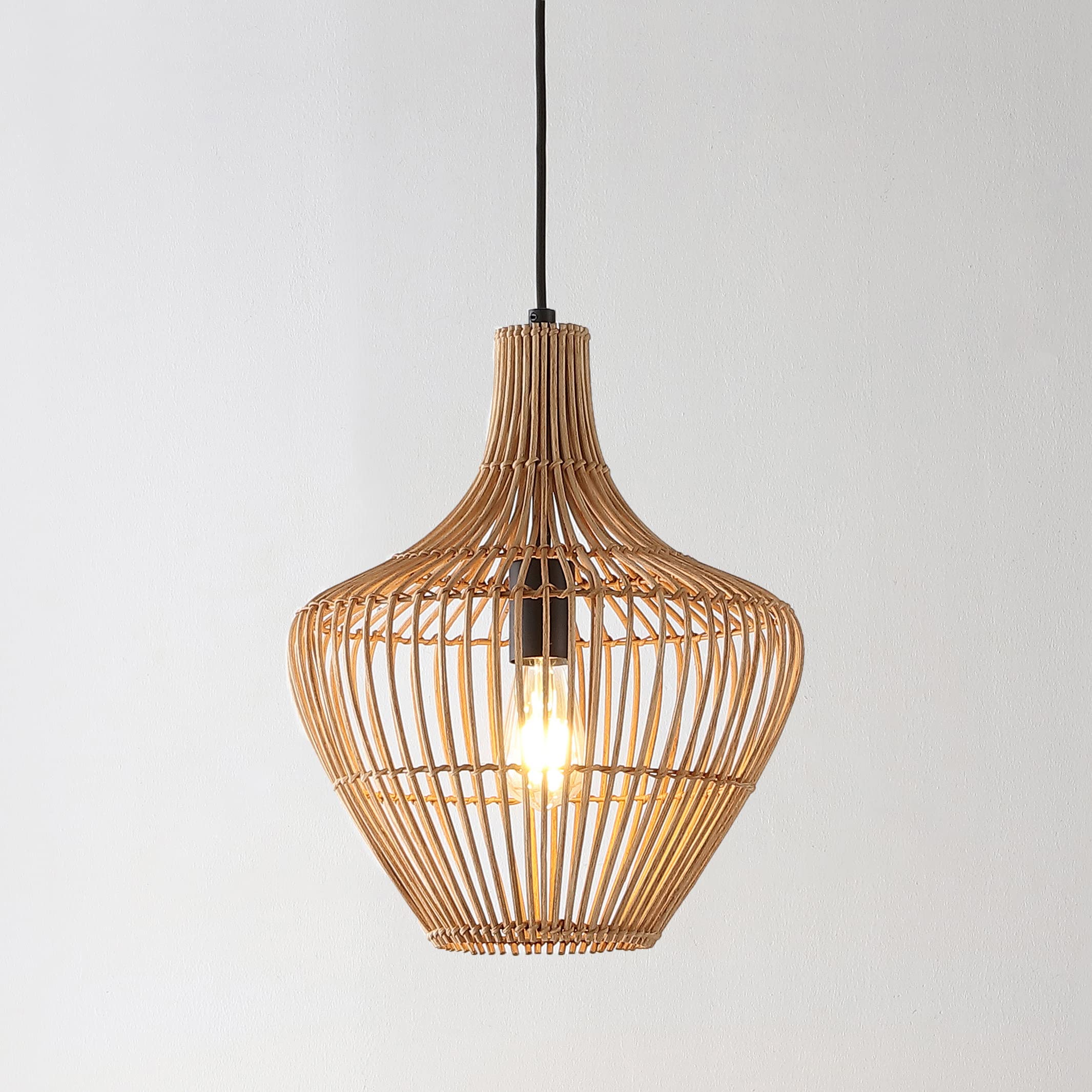 JONATHAN Y 1-Light Rattan Pendant Light, 13in Adjustable, Modern Farmhouse, Brown, Model JYL1406A