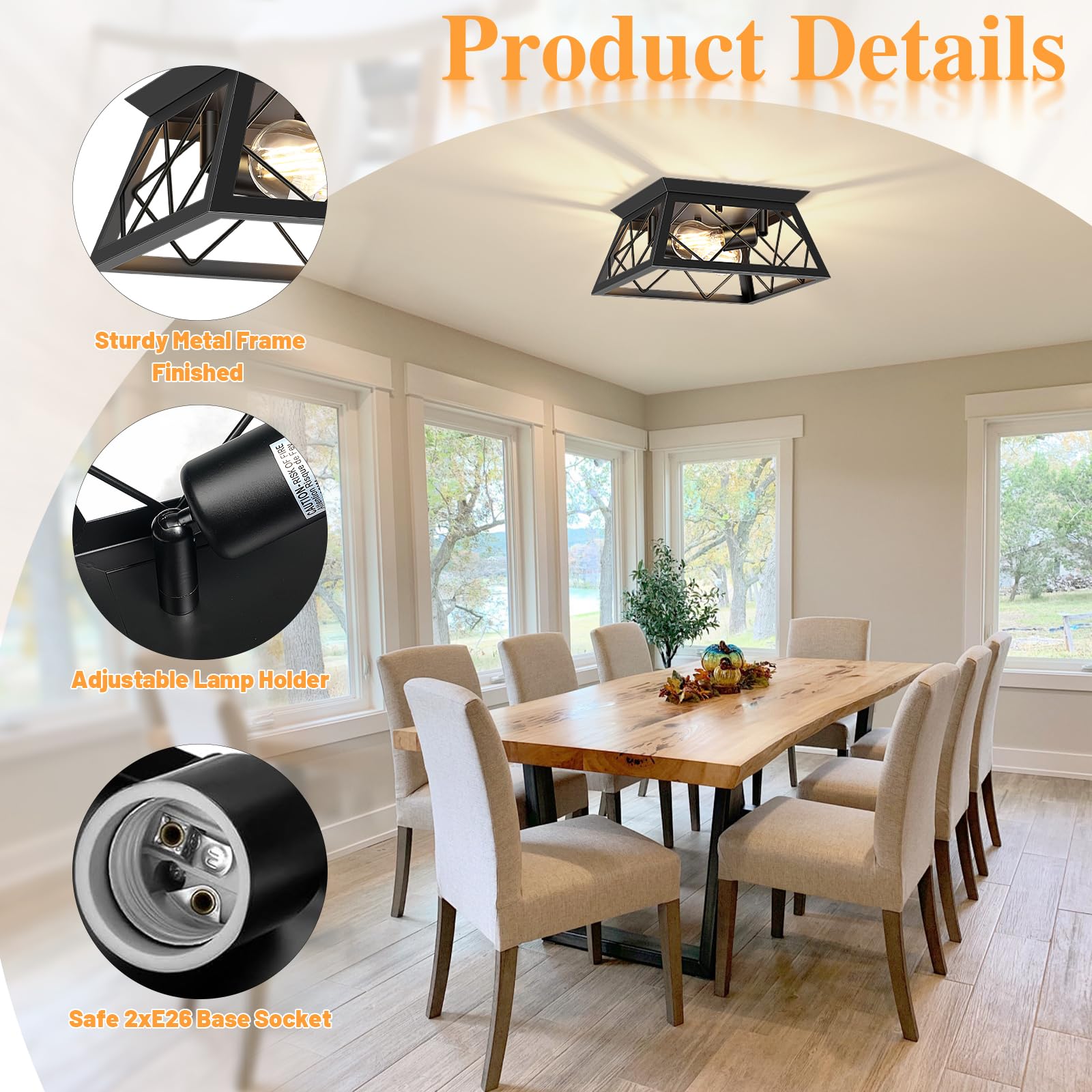 Fadimikoo 2-Light Black Flush Mount Ceiling Light Fixture, Industrial Hallway Light Fixtures Ceiling Mount For Farmhouse Kitchen