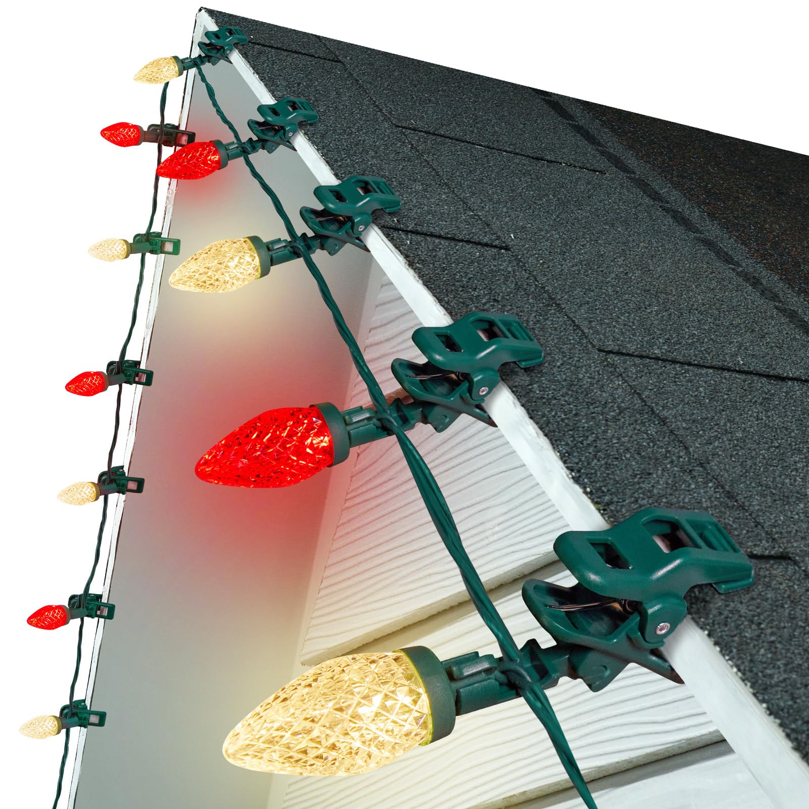 C9 Led Christmas Lights Outdoor  66 Feet 100 Led C9 String Light With 100 Spring Clips  Waterproof Connectable Christmas Tree Lights For Outside Roofline Patio Home Xmas Decor  Red & Warm White