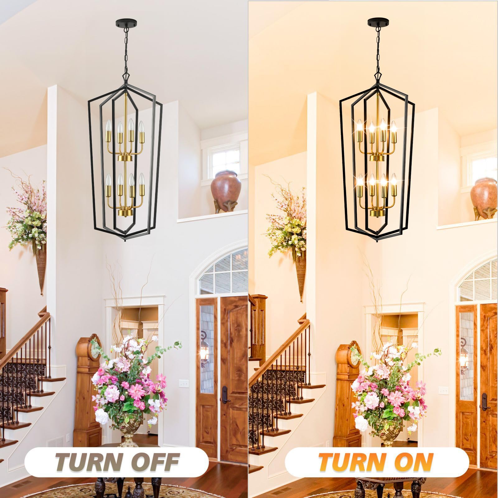 Farmhouse Chandelier Entryway High Ceiling: 8-Light Lantern Tiered Pendant Light Fixtures,Large Long Chandeliers For High Ceilin