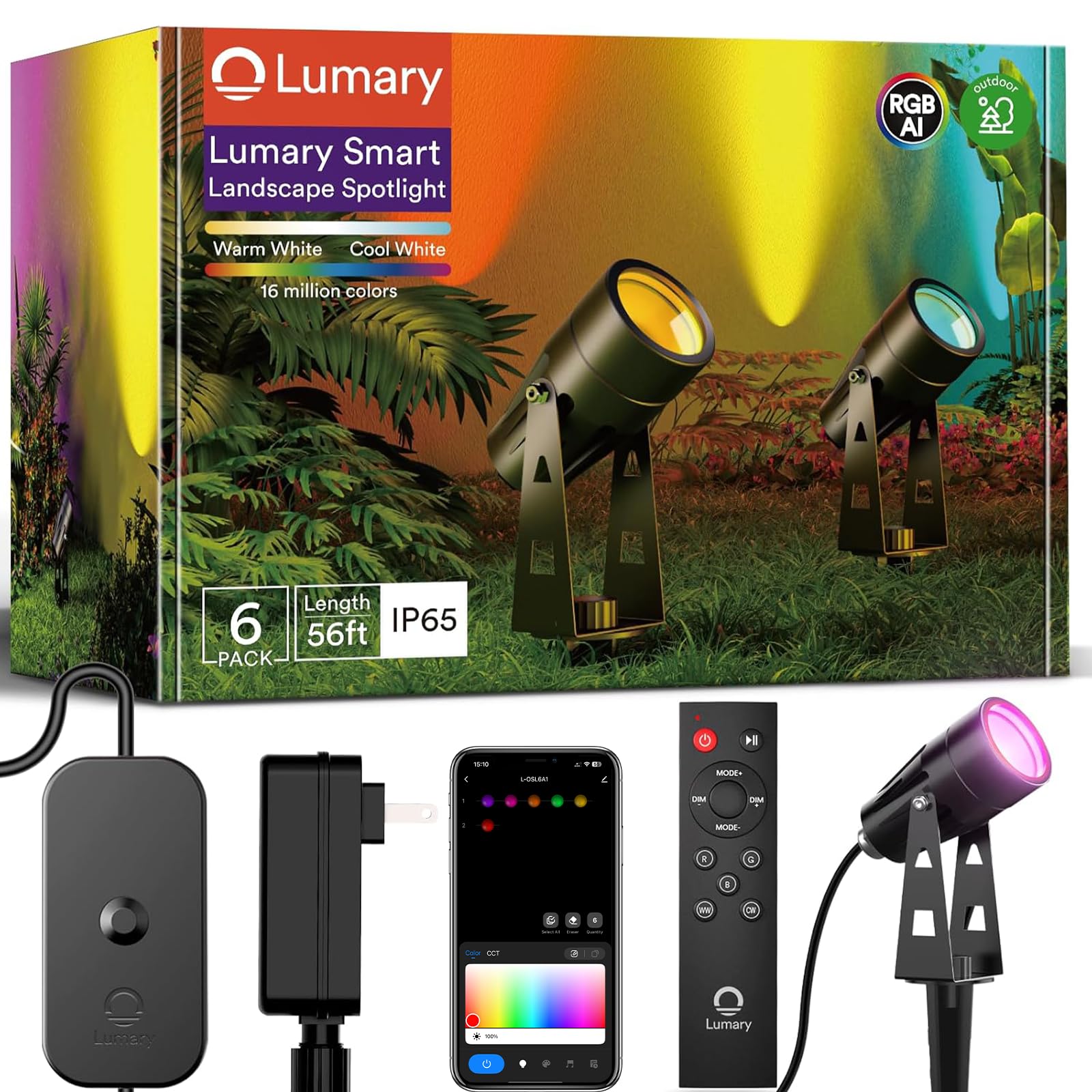 Lumary Smart Landscape Lights 56Ft  6 Pack Rgbaiww Low Voltage Landscape Lighting  Ip65 Waterproof Spotlight Color Changing Garden & Yard Lights  App/Voice/Remote Control  Compatible With Alexa