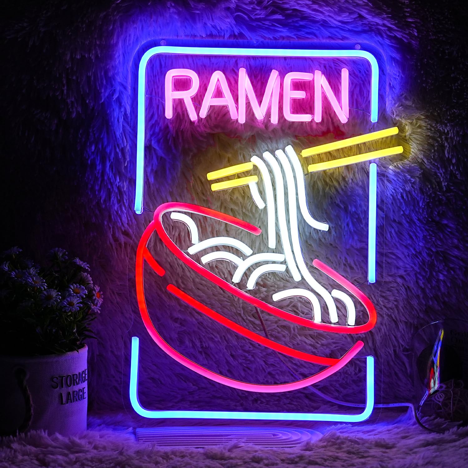 GNVETZLL Ramen Neon Sign - Noodle LED Light, Multi Colored, USB Powered, 16.5in x12in 