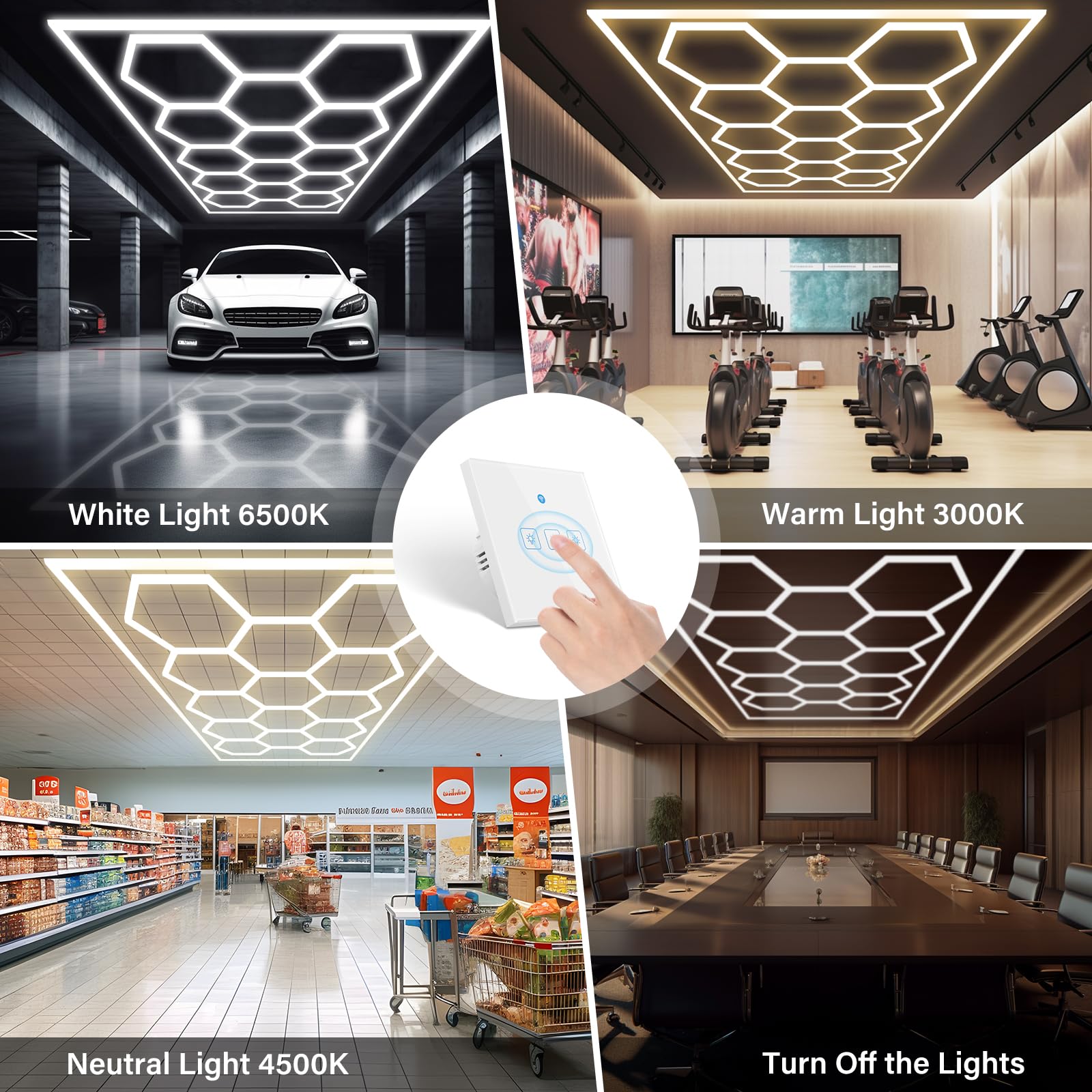 Gneng Hexagon Led Lights, 6500K/4500K/3000K, 3 Color Temperature Hexagon Garage Light With Wifi Smart Switch, Aluminum Led Light