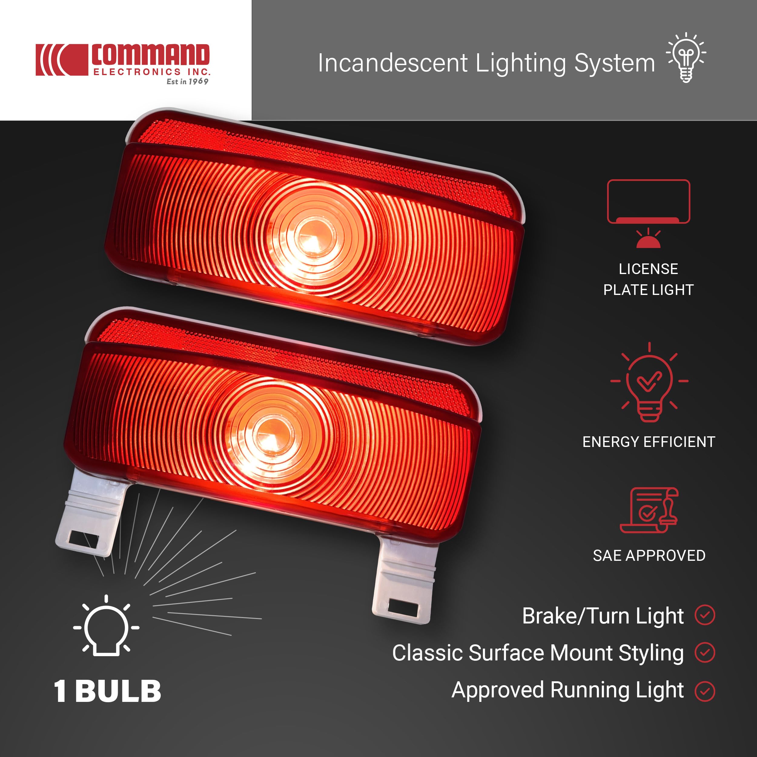 Command Electronics RV Camper Trailer Stop Turn Brake Tail Lights/License Light/White Base/Pair