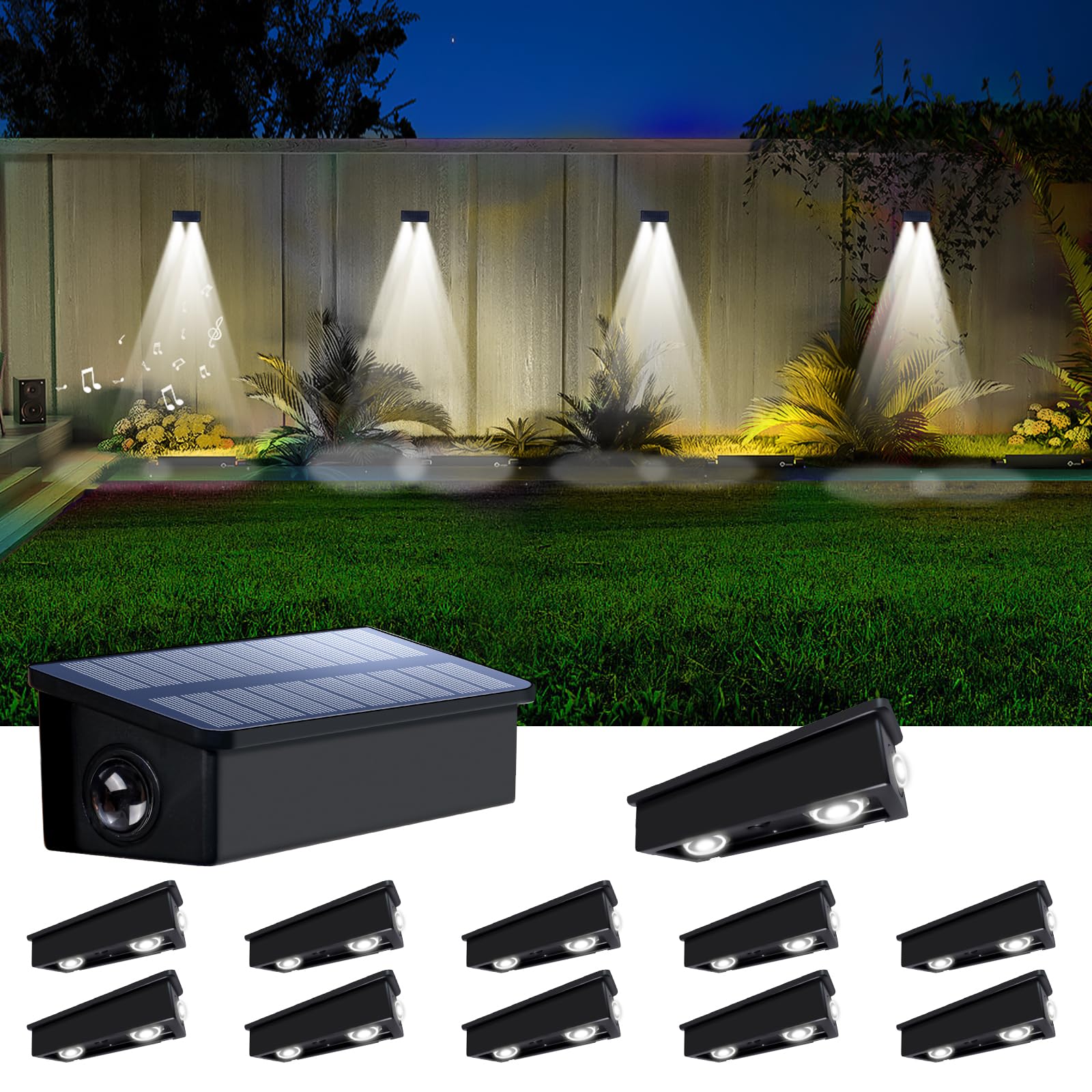 Solar Fence Lights Outdoor Waterproof LED Spot Lens for Step  Wall  Deck  Patio  Yard  Rail  Garage  Pool  Stair  Balcony  Walkway  Garden Landscaping Enhanced Security Easy Install Cool White 12 pack