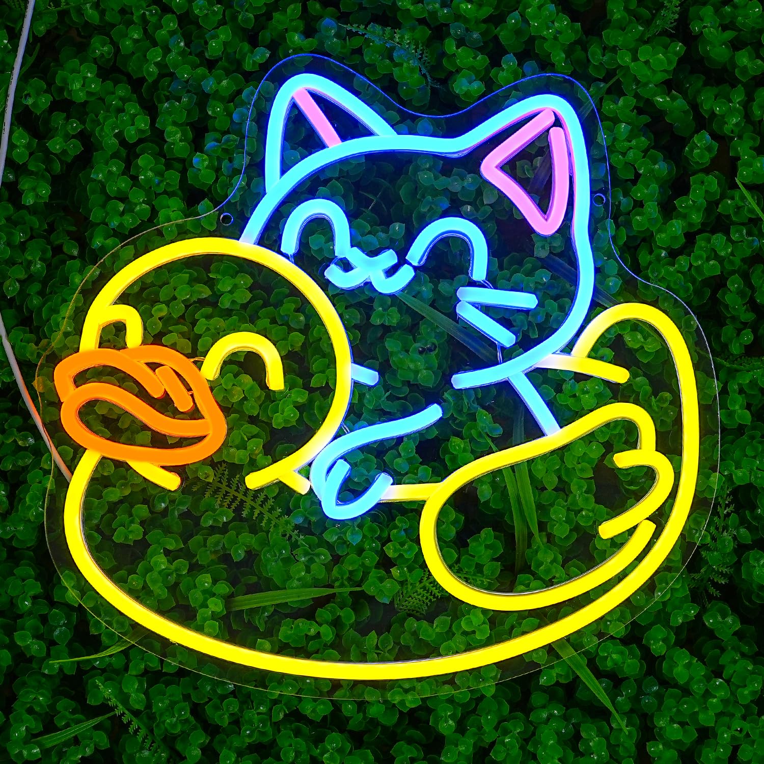 LULANMP Cat Neon Sign - USB Powered LED Light for Wall Decor, 13.5inx12.9in, Yellow Duck & Blue Cat, Acrylic Animal Decoration