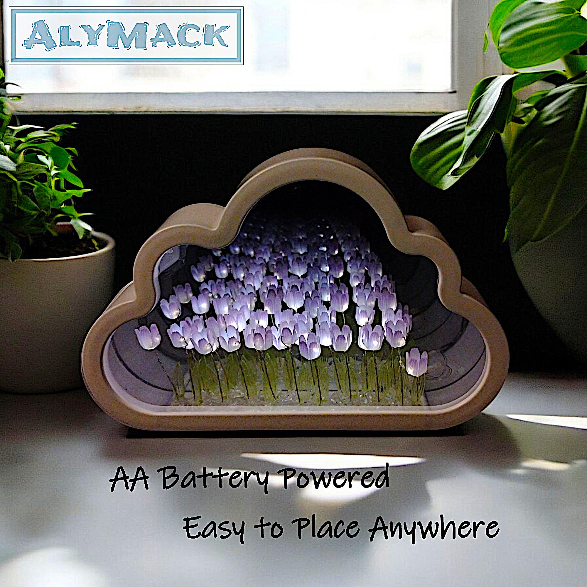 ALYMACK Handmade Tulip Lamp - Flower Night Light - Model AM2 - Size AA - Purple