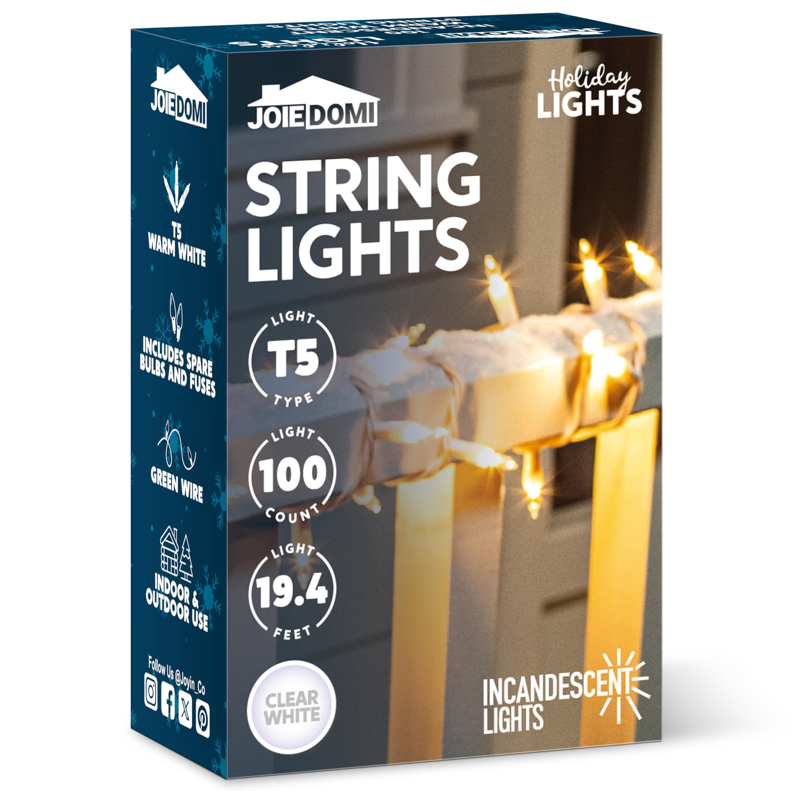 Joiedomi Christmas String Lights, 100 Count Mini Warm Fairy Lights, 21.5FT White Wire Indoor Decor for Parties, Weddings, and Holidays
