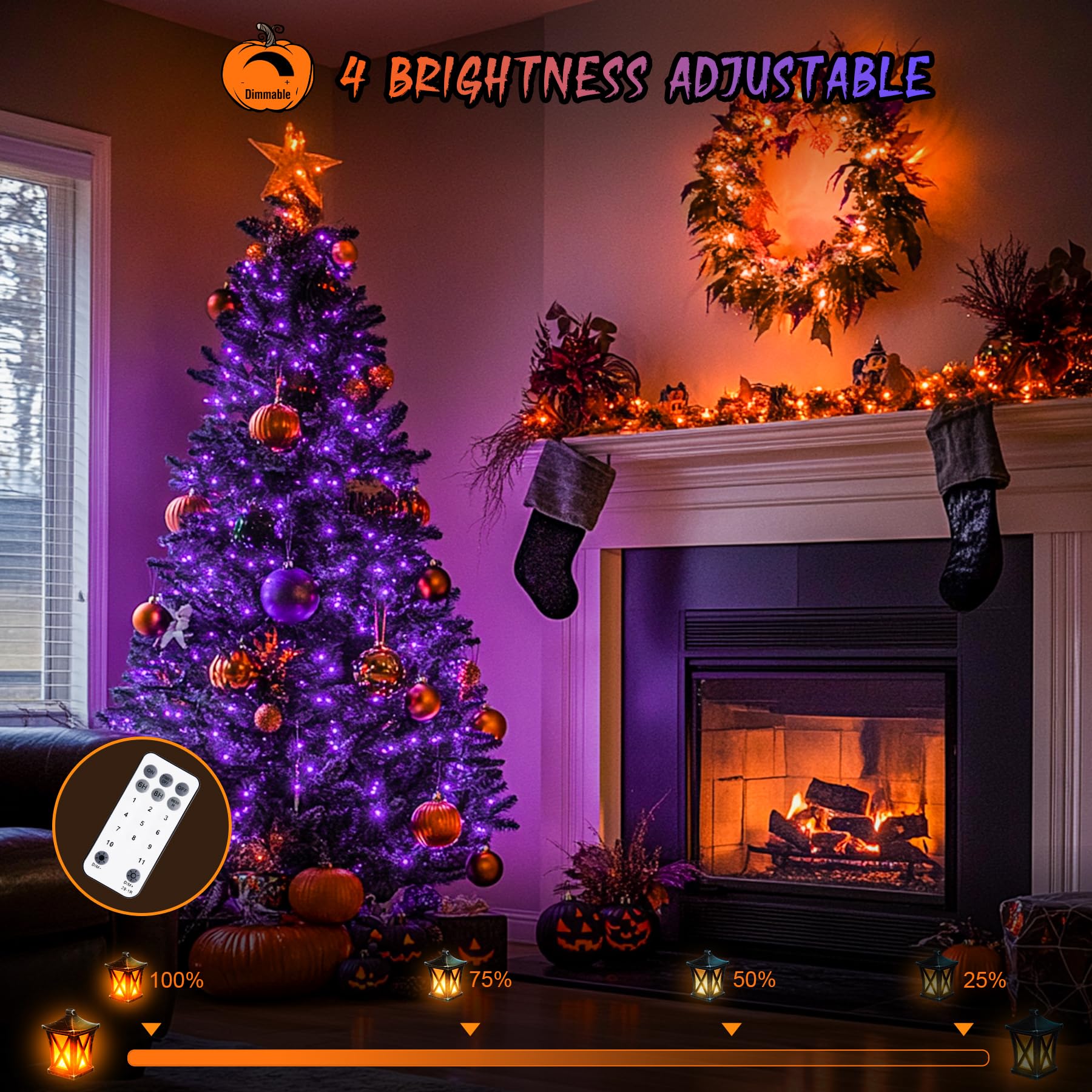 JMEXSUSS Halloween String Lights 168ft 600 LED Waterproof Clear Wire Orange Purple EXS-S-0600-R