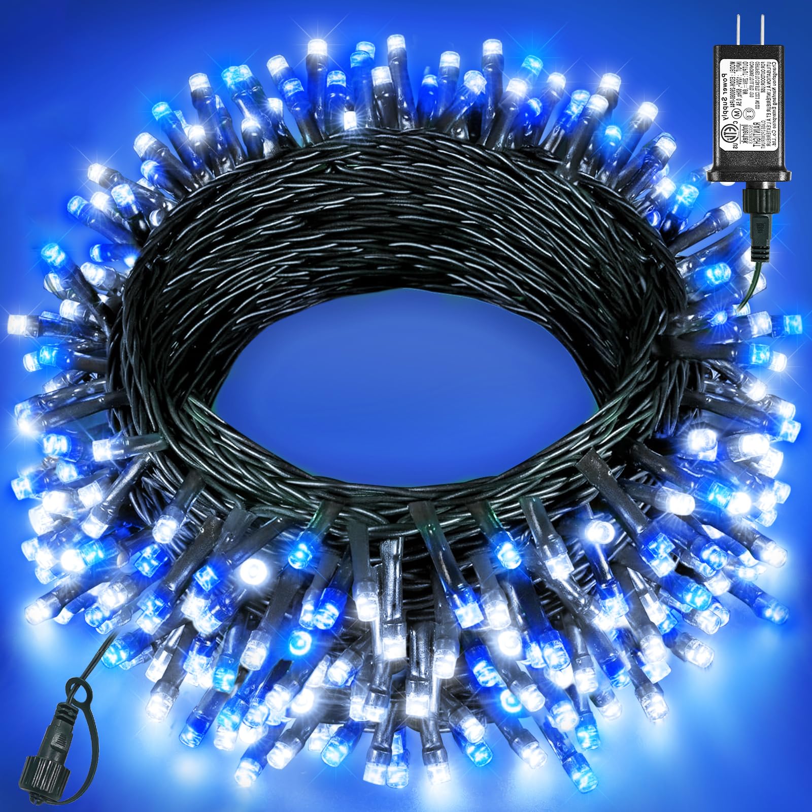 Xmasbokeh Blue White Christmas Lights Outdoor  80Ft 240 Led Christmas Tree Lights Waterproof Plug In  8 Modes Connectable Christmas Decorations Green Wire For Indoor Bedroom House Patio Holiday
