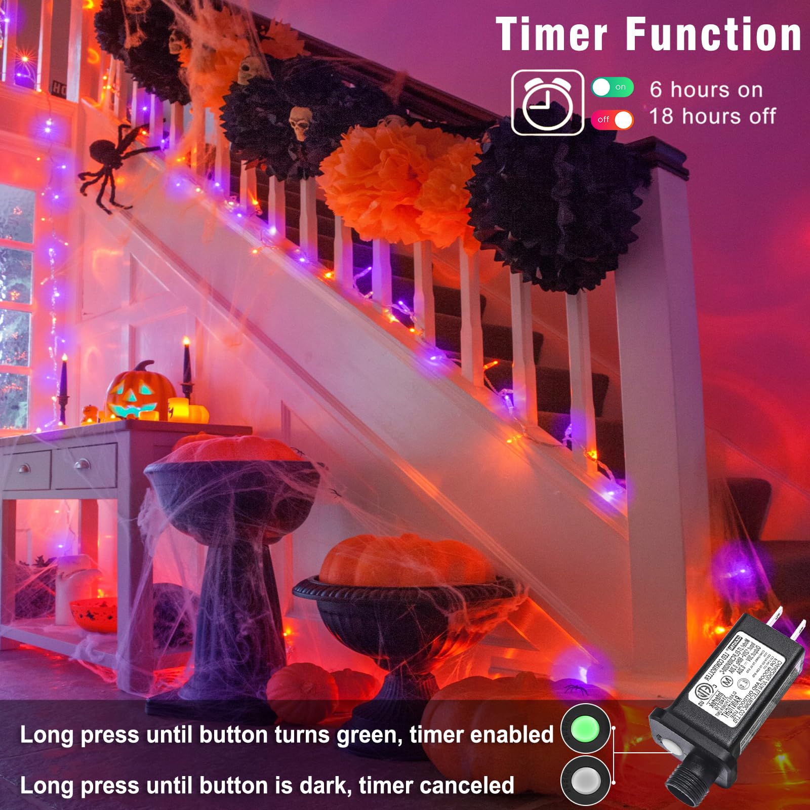 Nielfoi 66Ft 200 Led Christmas Lights Outdoor  Orange & Purple Christmas String Lights Indoor Waterproof With 8 Modes  Connectable Clear Wire Twinkle Fairy Lights For Indoor Home Xmas Garden Decor