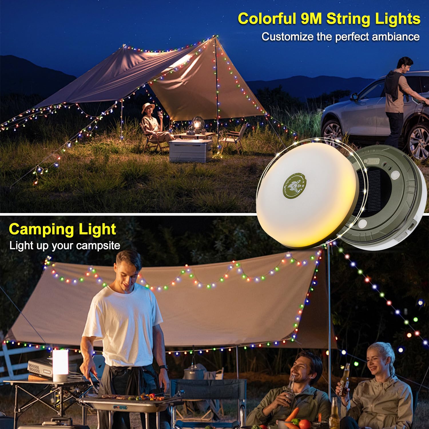 Hamlite Solar Camping String Lights: 4 In 1 Camping Fairy Lights With 5 Modes - 32.8Ft Solar Camping Lights Rechargeable - Usb W