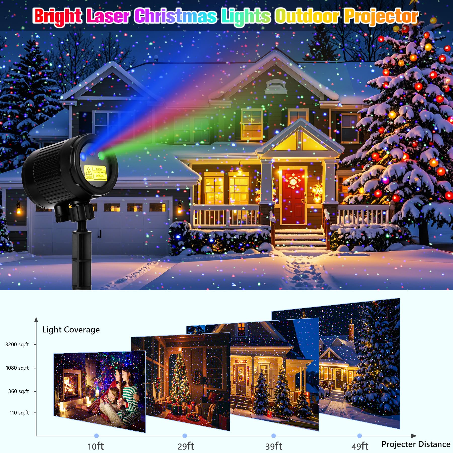 Nazuwke Laser Christmas Projector Lights Outdoor, Red Green Blue 3 Color Firefly Lights Show Laser Projection With Remote, Water