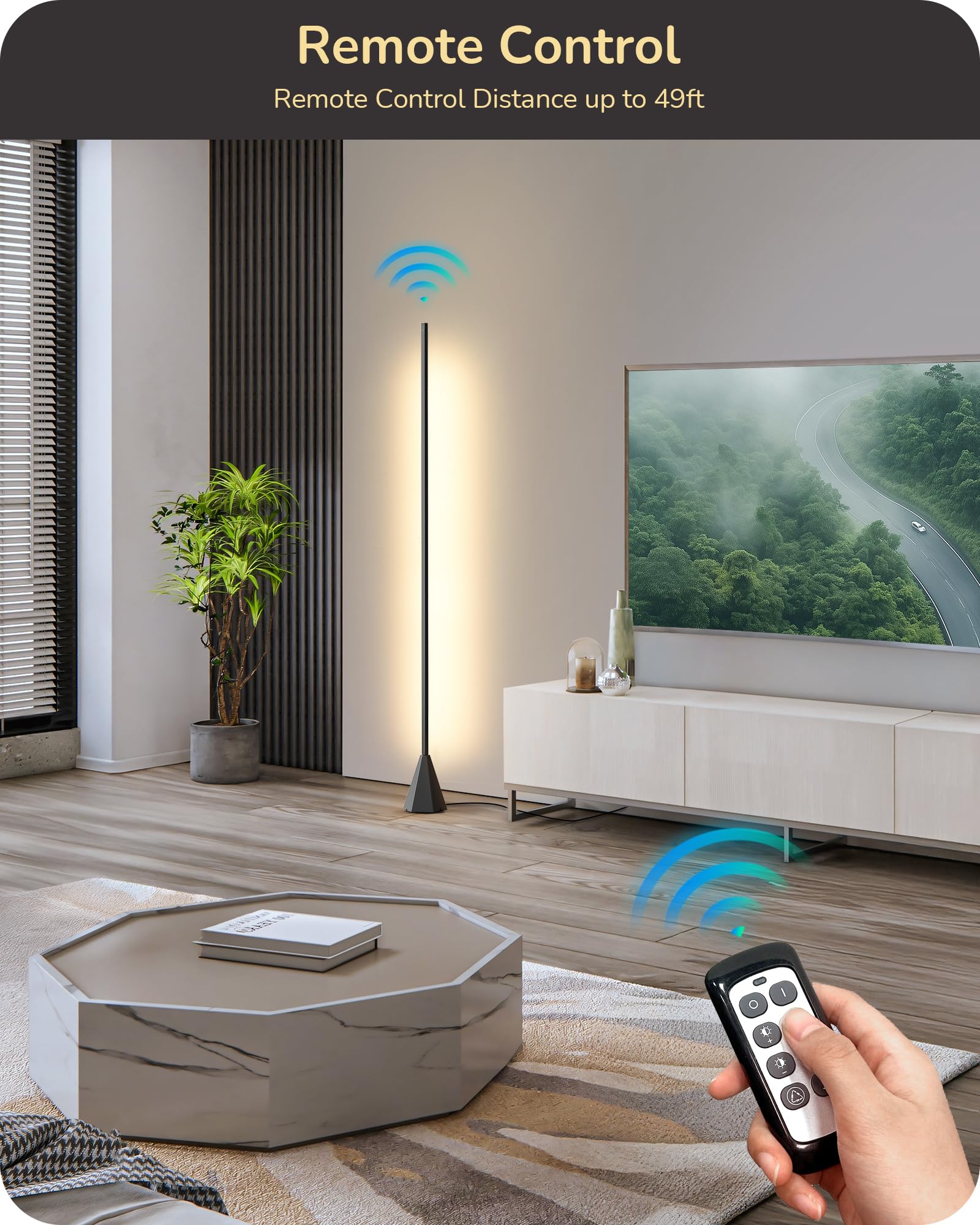 EDISHINE LED Corner Floor Lamp, Standing Light with Motion Sensor, 2700K-6500K Eye Caring Dimmable Lamps with Remote Control, Mo