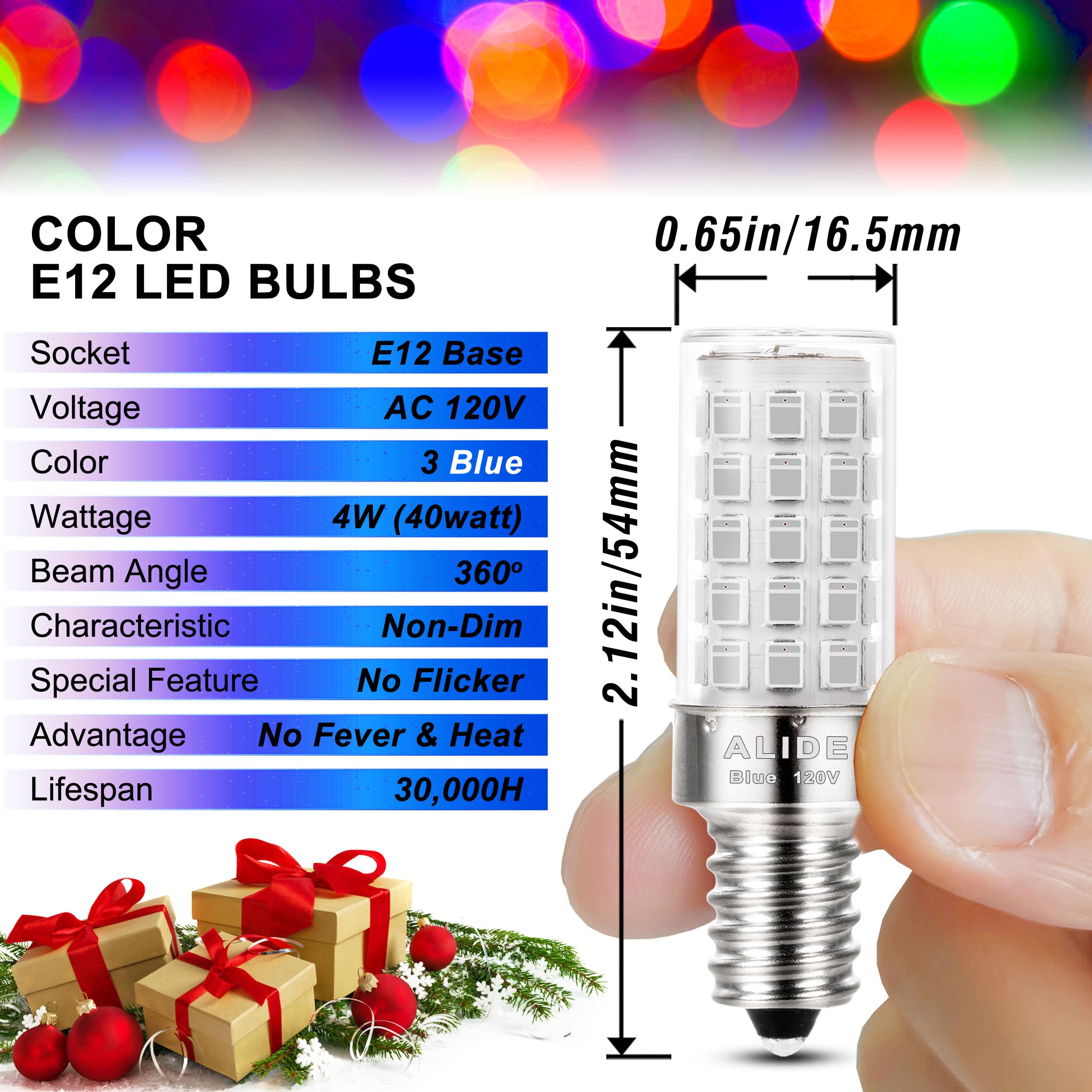 Blue E12 C7 T6 Led Nightlight Bulb,4W, 40Watt Equivalent, E12 Small Candelabra Base Blue Led Chandelier Bulb For Porch Ceiling P