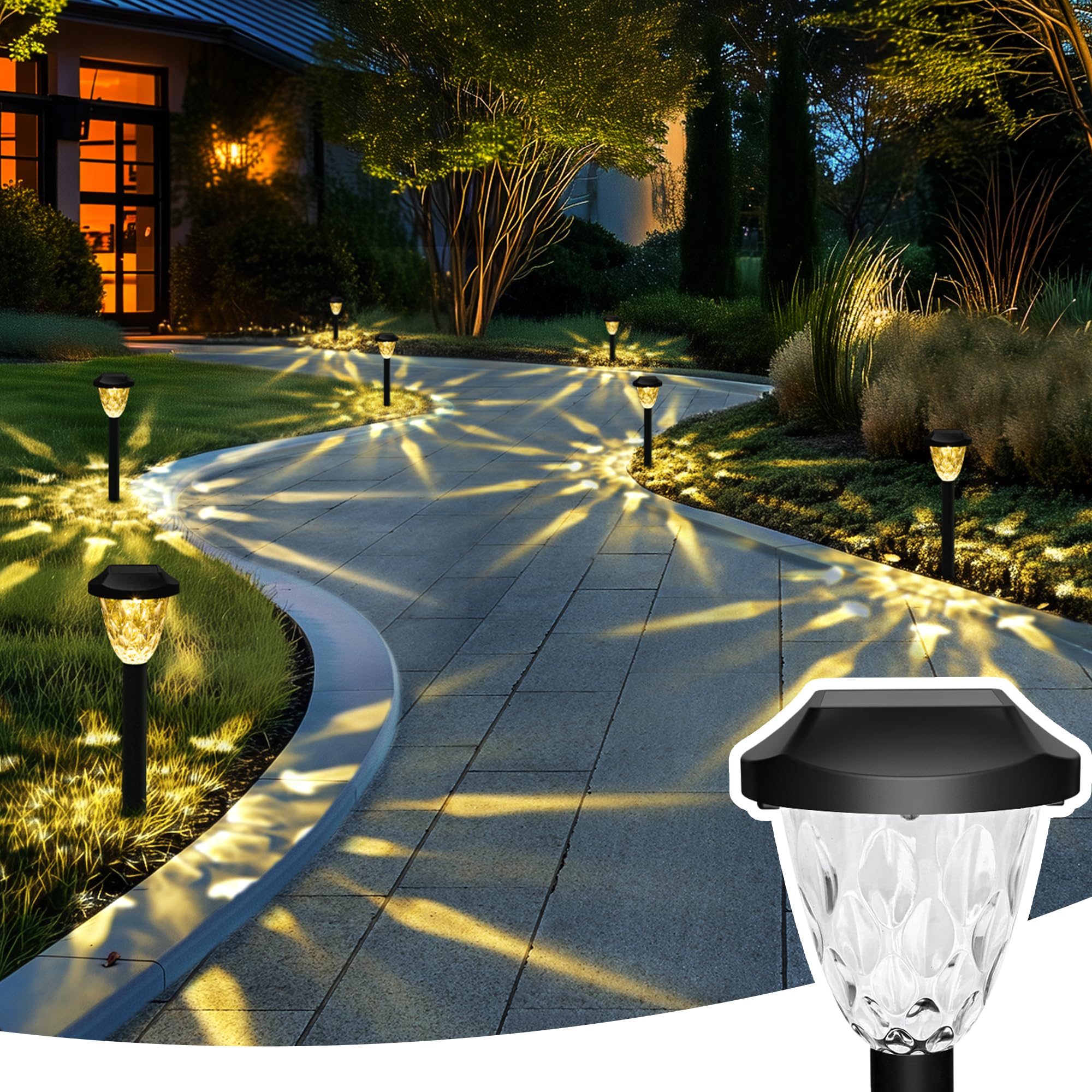 Gigalumi 12 Pack Solar Lights Outdoor, Solar Pathway Lights With Great Pattern, Waterproof Auto On/Off Light For Outside Yard Ga