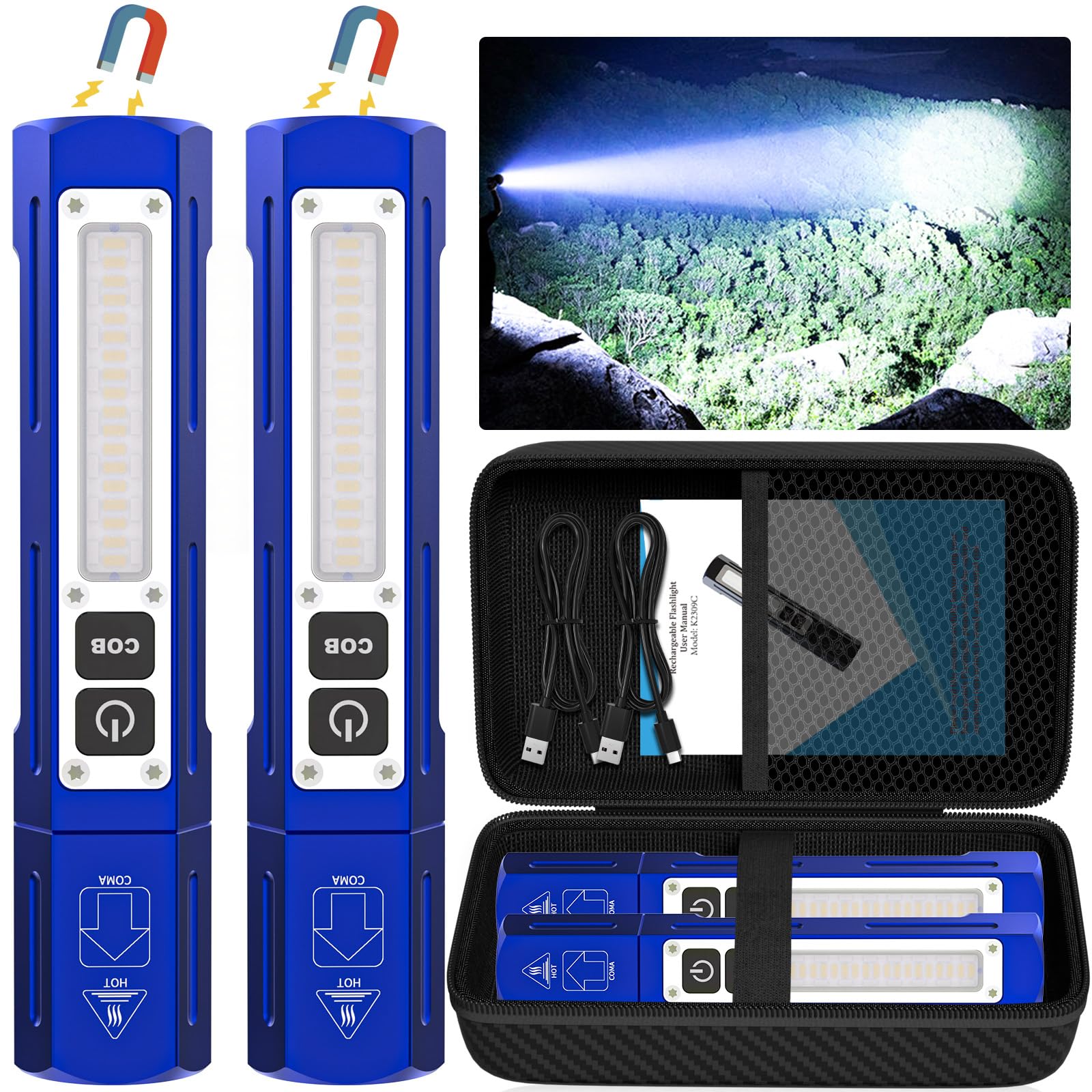 Banral Rechargeable Flashlight - 8 Modes LED Tactical Light, Klein Blue, Aluminum, Model K-2309C-PB, Compact Pocket Size