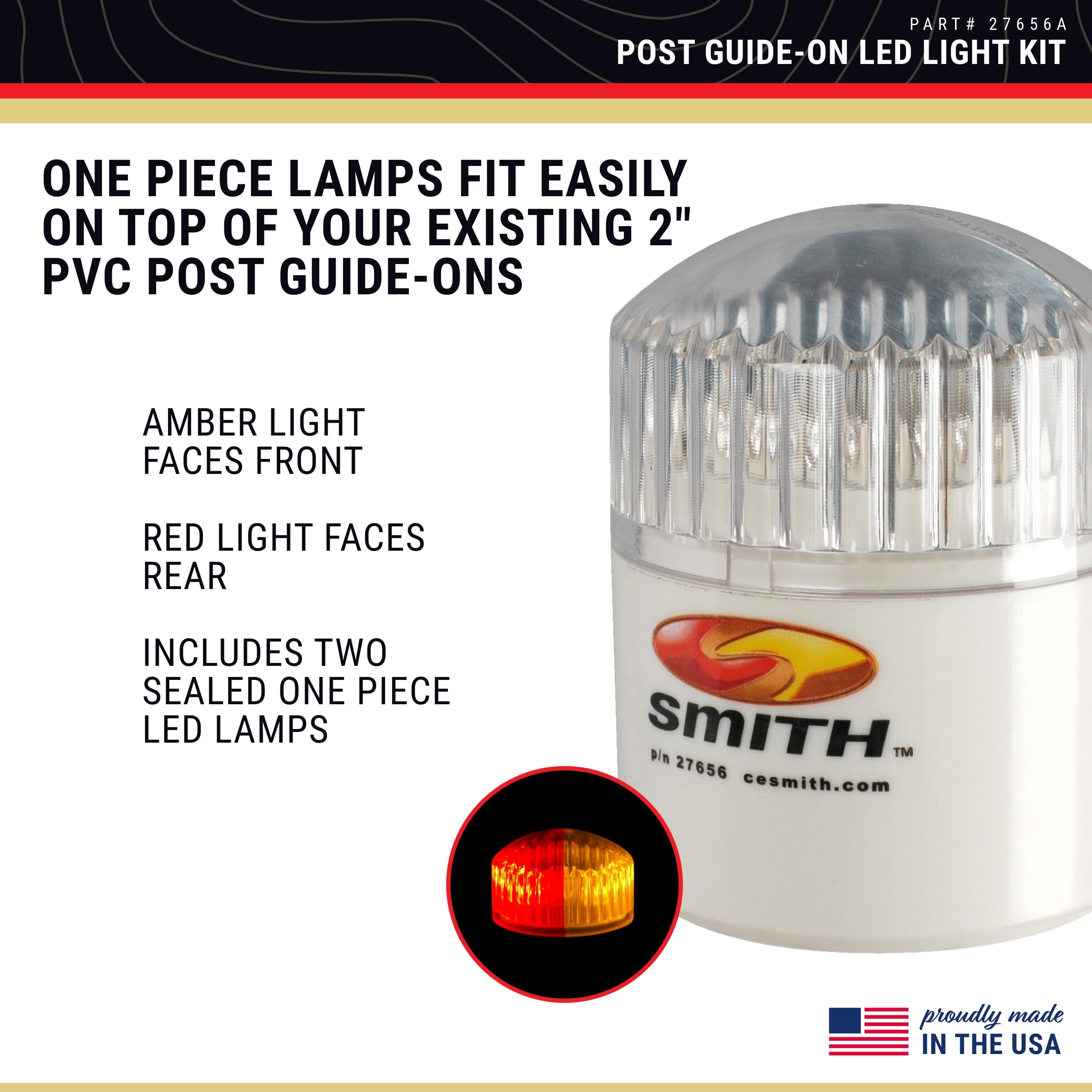 C.E. SMITH Post Guide-On LED Light Kit - Durable Red Lights for Boat Trailers, Model 10405G, One Size