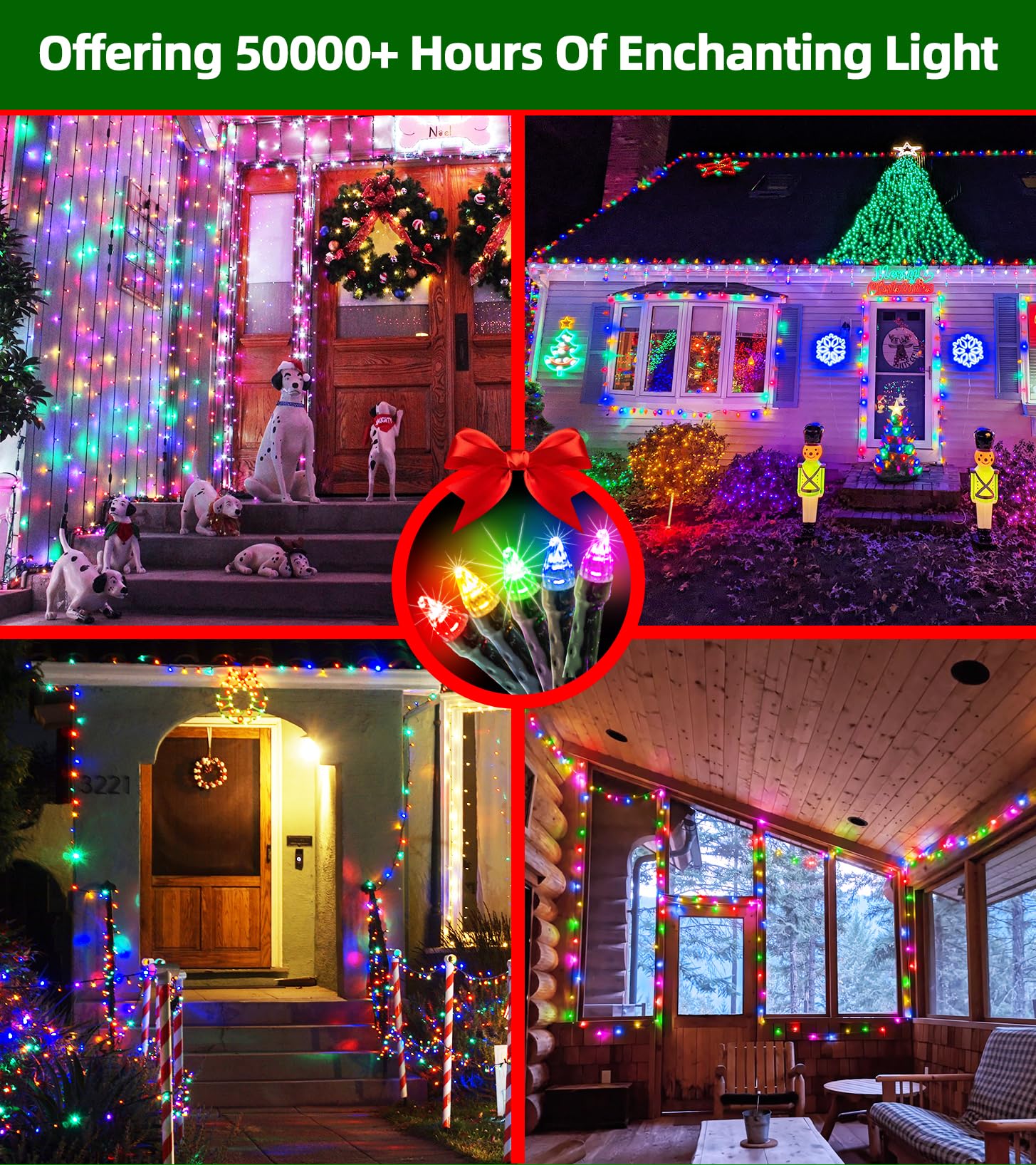 QUHUATU 1500 LED Christmas String Lights, 470FT Multicolor, Waterproof, 12 Modes, Green Wire, Model WX-1500 for Outdoor Decorations