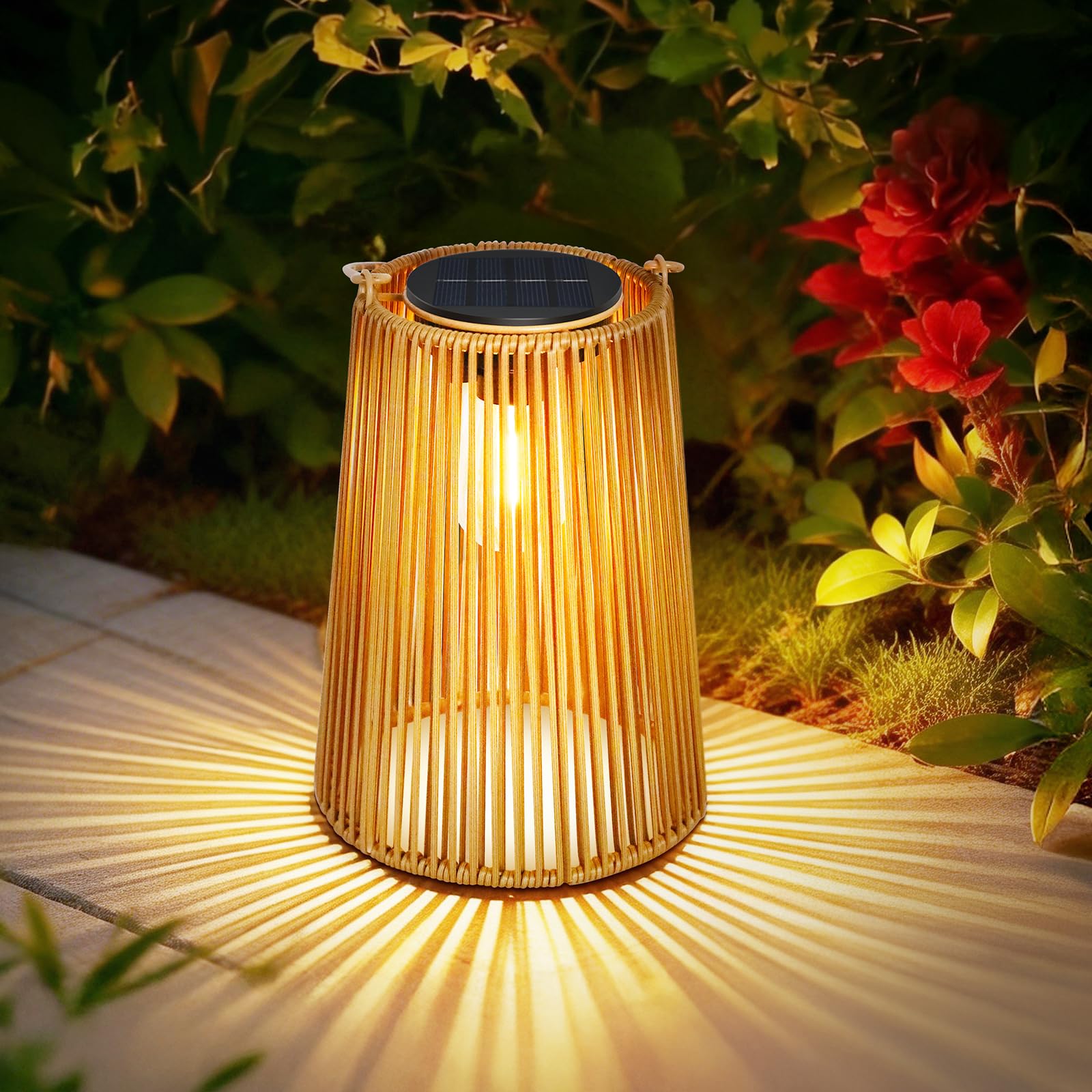 OUTONLIFE Solar Lanterns Outdoor Waterproof, Hanging Rattan Woven Solar Lights with Auto On/Off, Decorative Gifts for Mom, Garde
