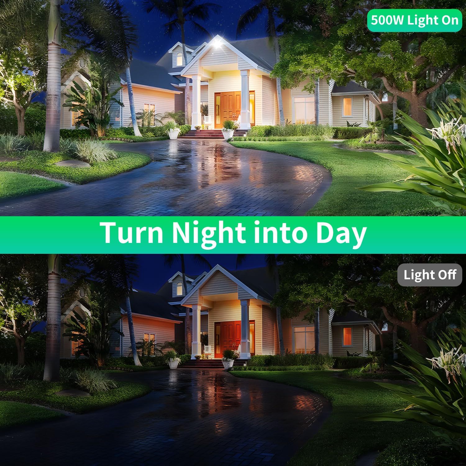 ISUERFY 500W LED Flood Light Outdoor, 60000LM, IP66 Waterproof, 5000K, Black, 2 Pack, Model SUER-FL500W-5000