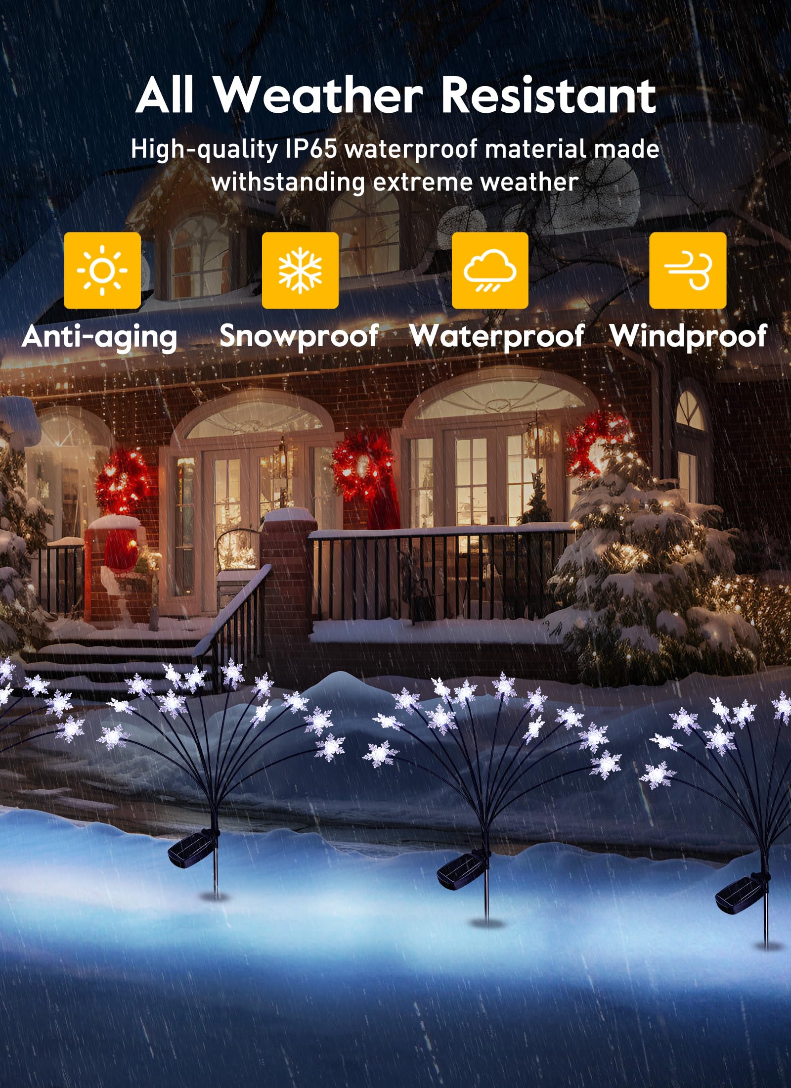 Brightown Christmas Pathway Lights Outdoor - 4 Pack 48 Led Christmas Snowflake Lights Outdoor With 2 Light Modes, Waterproof Fir