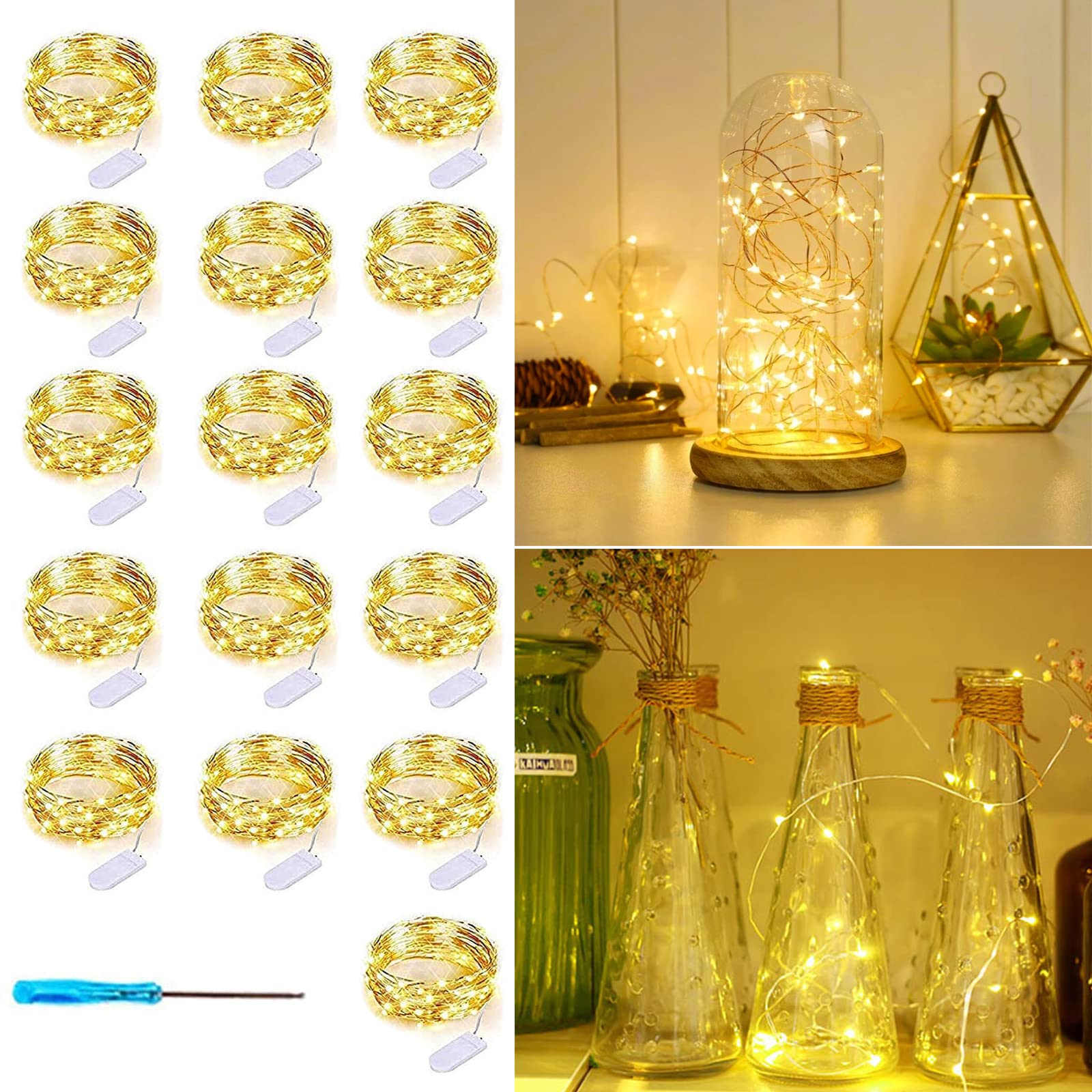 VOOKRY 16 Pack Fairy Lights 10 ft Waterproof Warm White LED Mini String Lights for DIY Crafts, Weddings, Parties, Christmas