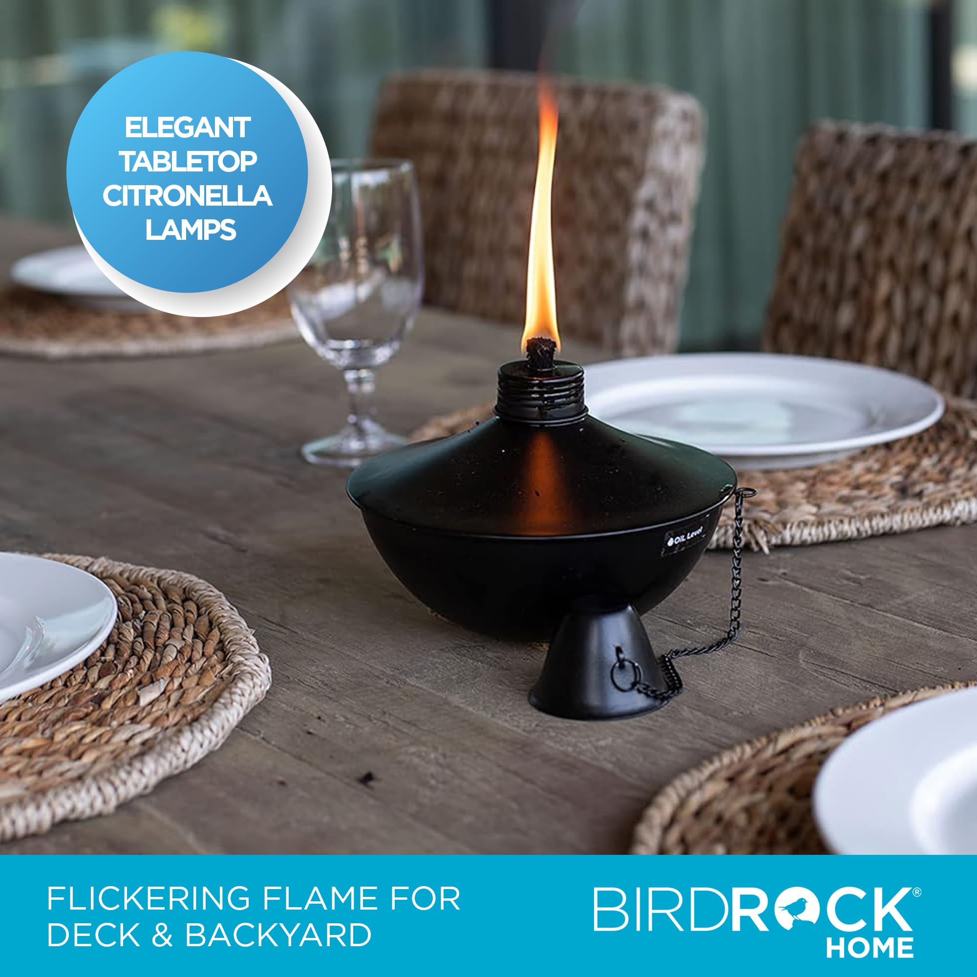 Birdrock Home Citronella Tabletop Lanterns - Refillable Metal Torches, Black, Pack Of 4