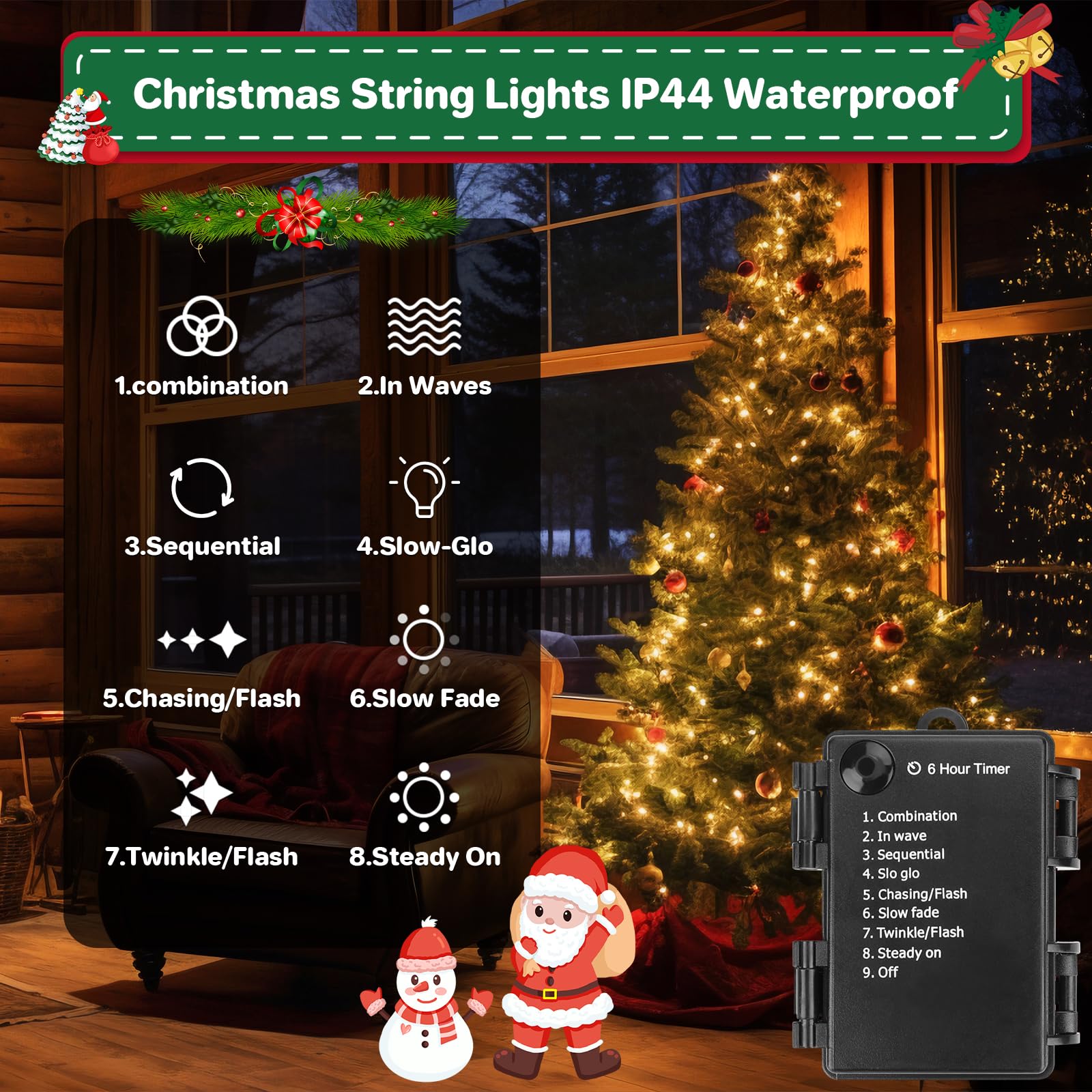 TGXCF 25FT 150LED Christmas Lights, Battery-Powered, Warm White, Cluster Lights with Timer & 8 Modes, Model F3-100LED