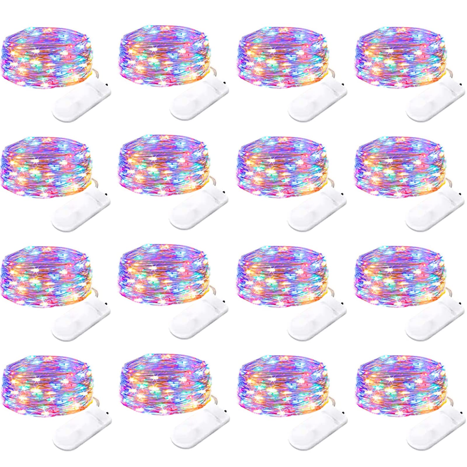 16 Pack 30 Led Fairy Lights Battery Operated String Lights 10 Feet Waterproof Twinkle Lights Mason Jar Lights Silver Wire Firefly Lights for Christmas Party Multicolor…