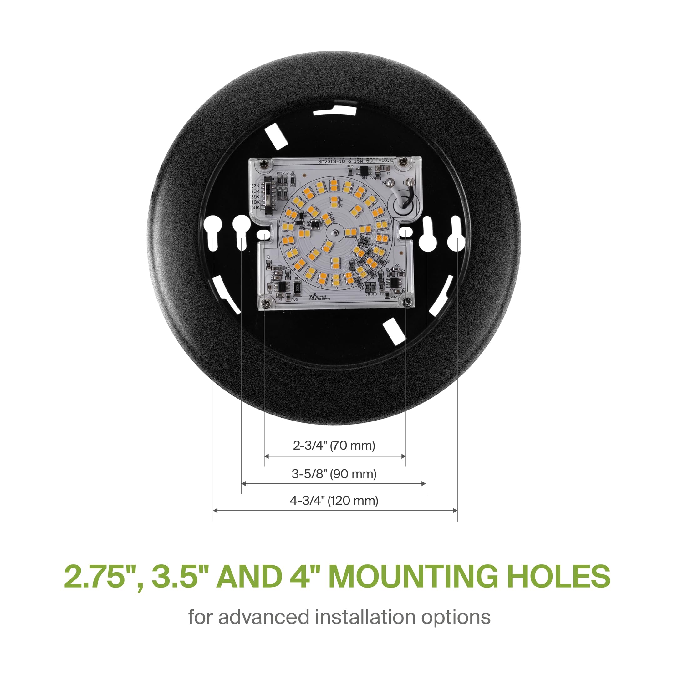 ASD LED Disk Lights 6 Inch 15W 5CCT Dimmable Matte Black Metal Housing Model A-LDS-6D15MB-6p