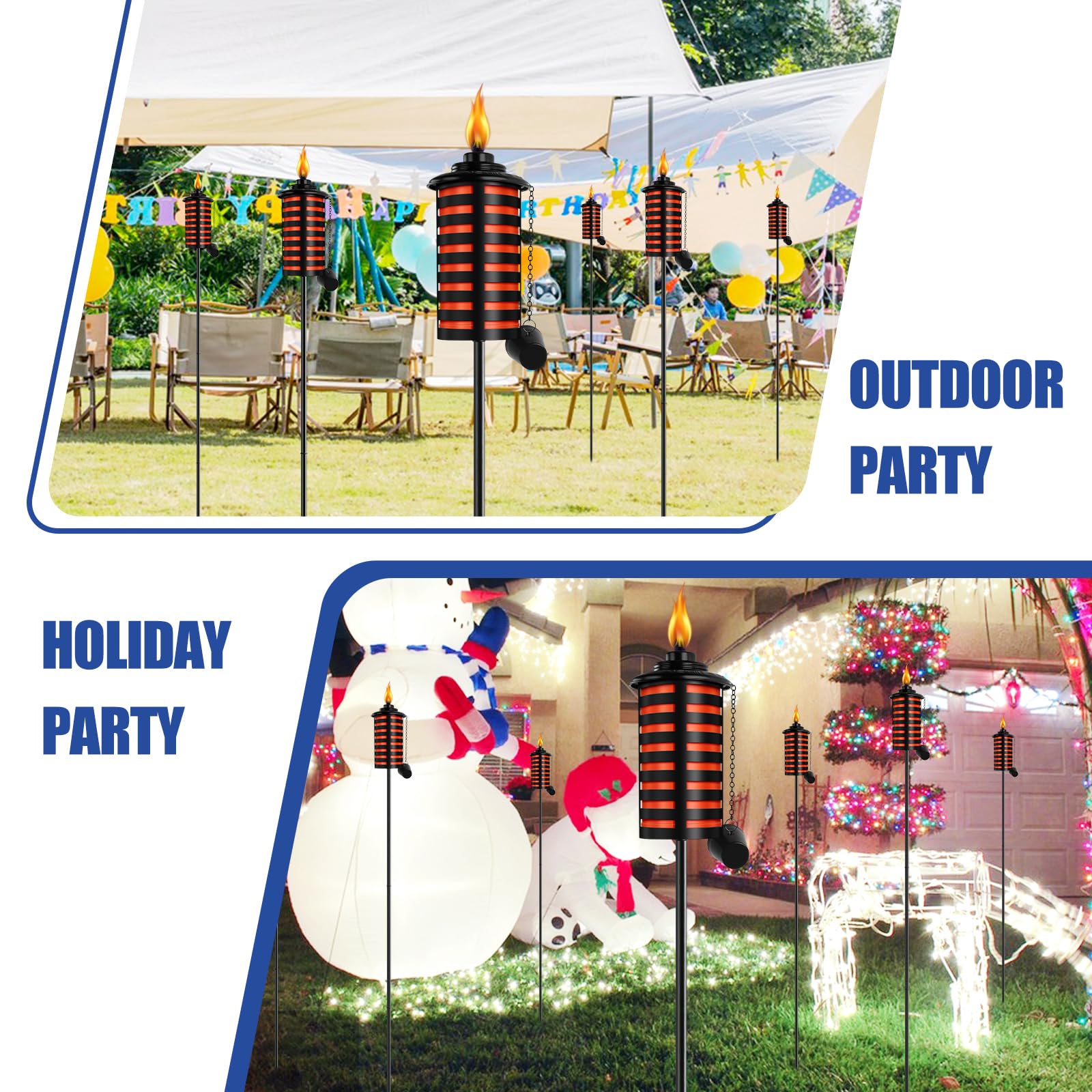 Fan-Torches 6 Pack Citronella Metal Garden Torches, 59-Inch Outdoor Décor For Party & Pathway