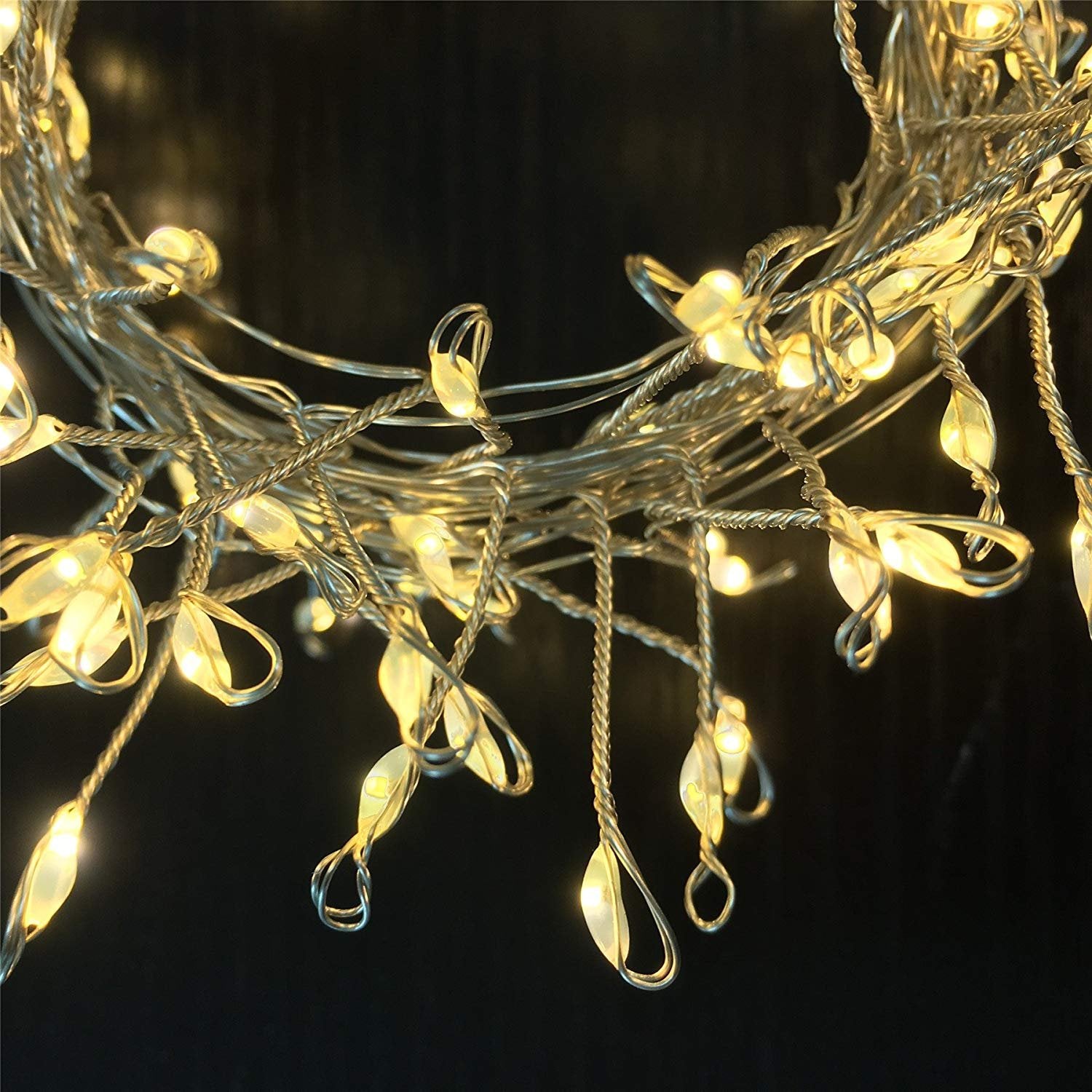 HANNAHONG 100 LED Fairy String Lights, Warm White, USB Plug, Waterproof, 2 Pack, Silver Wire, Model FIRE ER