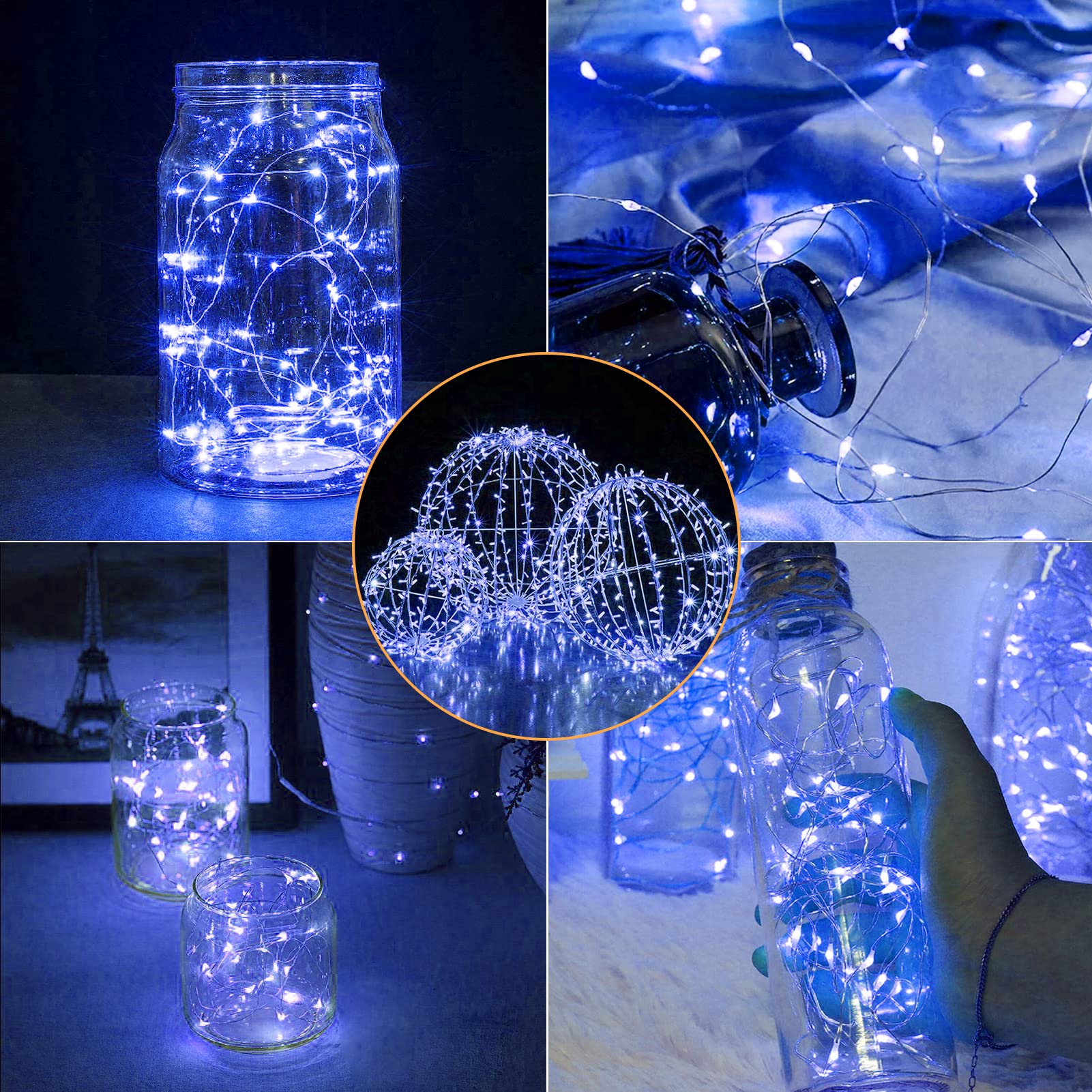 12 Pack Blue Fairy Lights Battery Operated, 7Ft 20Led Valentines Day Lights Battery Operated Waterproof Silver Wire For Diy Mason Jar Bedroom Birthday Wedding Christmas Decorations String Lights