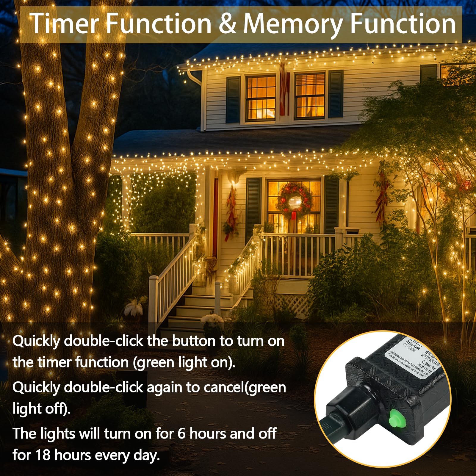 SANJICHA Connectable 100 LED String Lights, 33FT Warm White, 13 Modes, Waterproof, Clear Wire, Model MLS-D29V6WUC-O