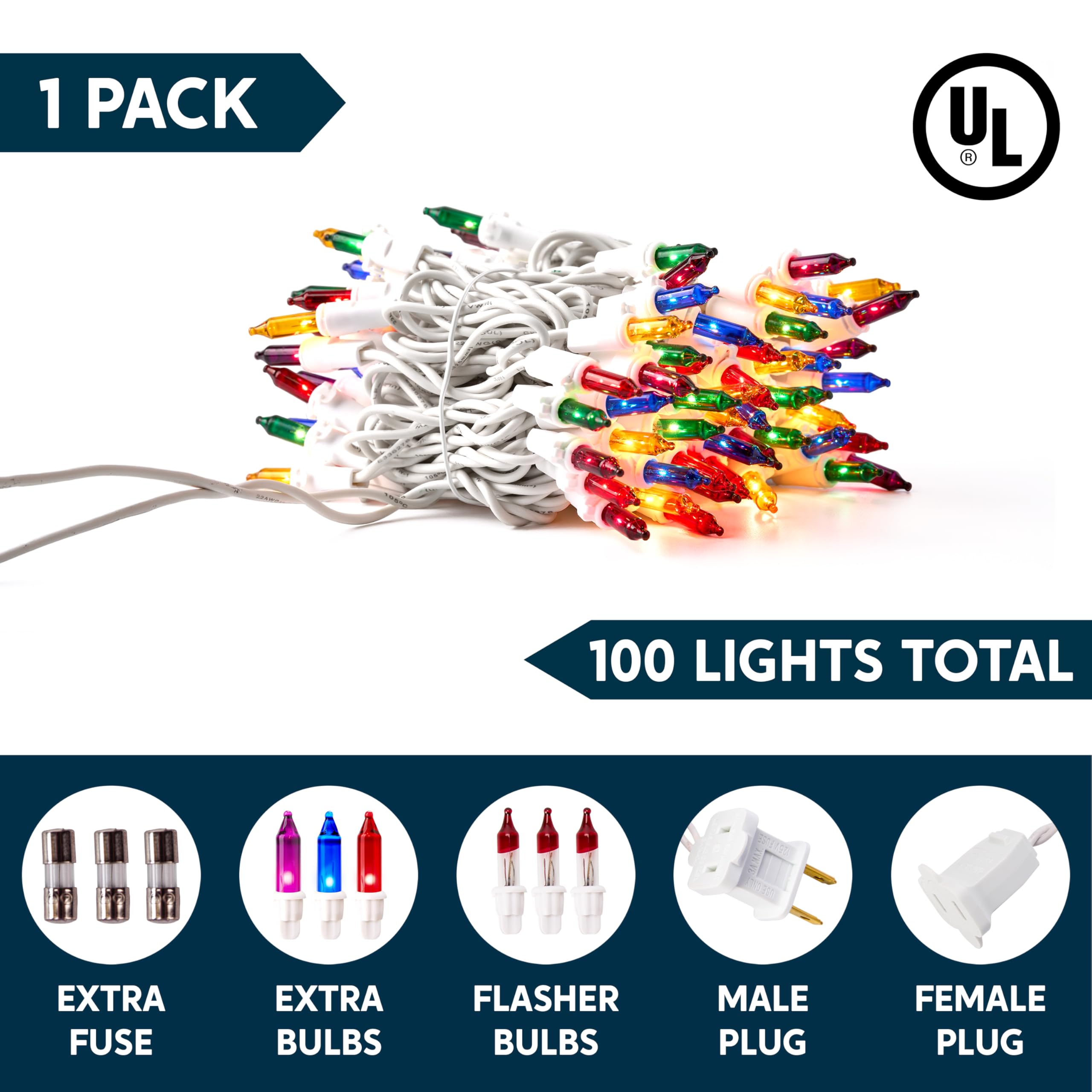 Joiedomi 100 Count Multicolor Christmas String Lights, 21.4Ft White Wire, Indoor Fairy Lights For Holiday Decor, Model Ss100/2F