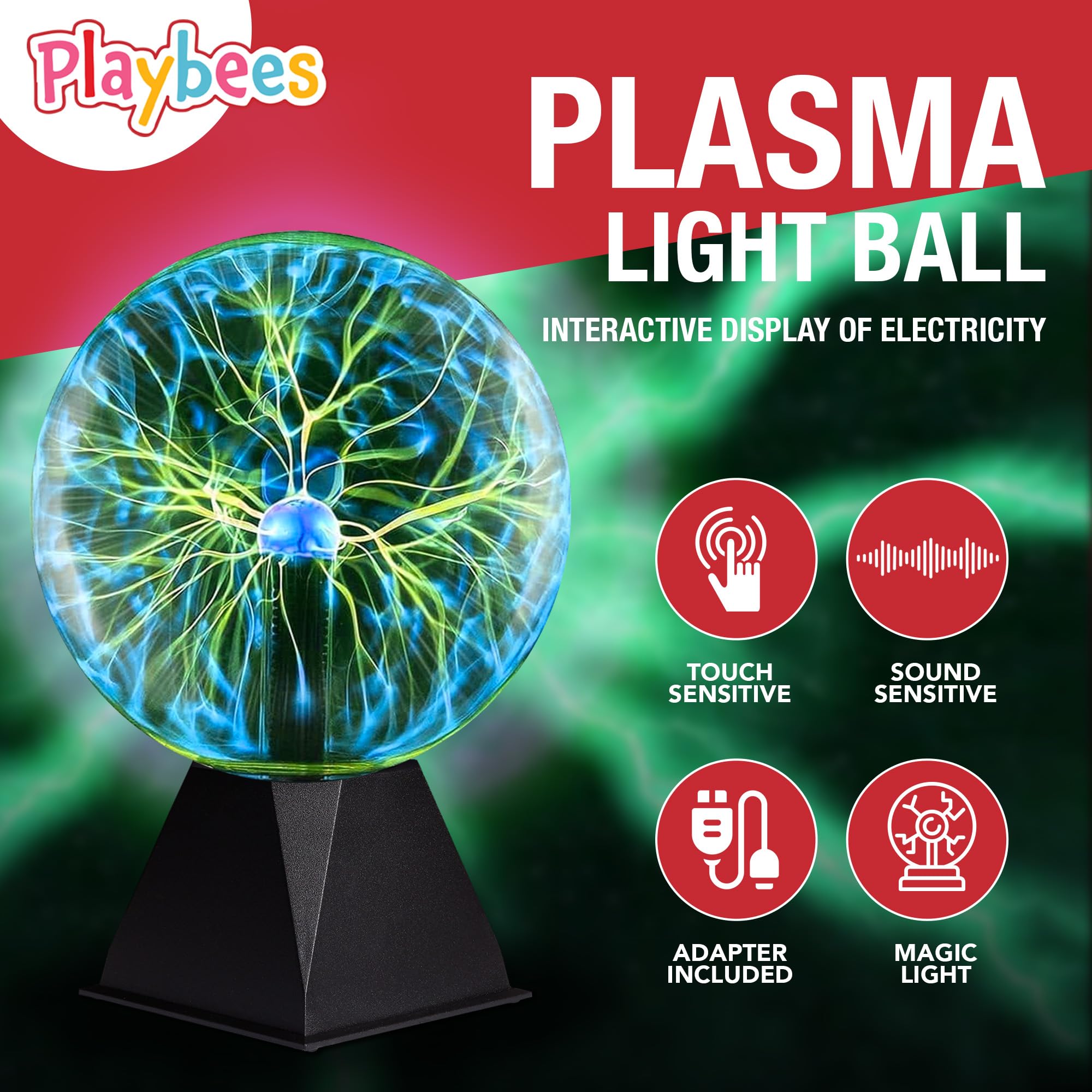 Colorful Plasma Ball - 7 Inch - Tesla Coil Bulb Static Electricity In A Vacuum Pressurized Glass Globe, Nebula Thunder Lightning