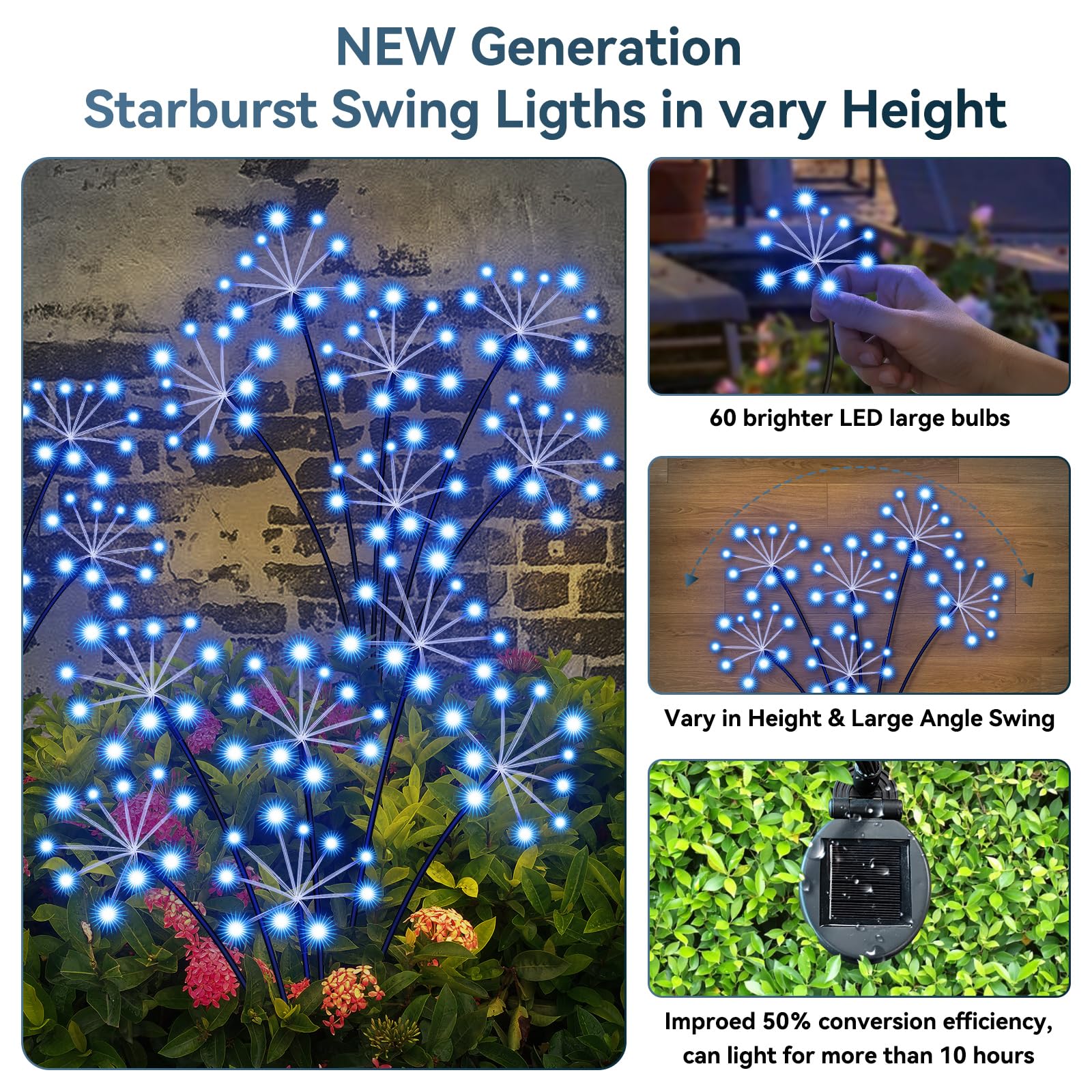 Solar Garden Lights 2 Pack Waterproof Swaying Starburst Light Solar Outdoor Lights For Yard Patio Walkway Pathway Party Wedding Decoration  Unique Gifts For Women  Blue