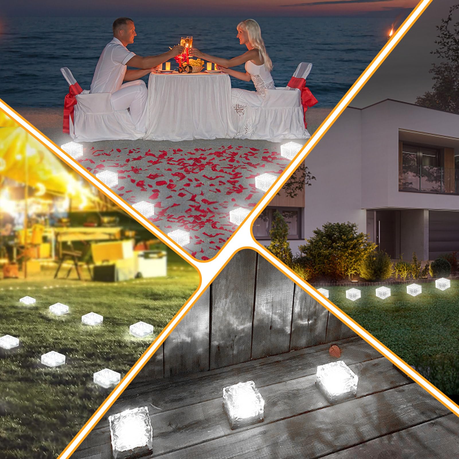JKIMK Solar Brick Lights - 6 Pack Outdoor Waterproof Garden Decor - White, Model XBZ-333