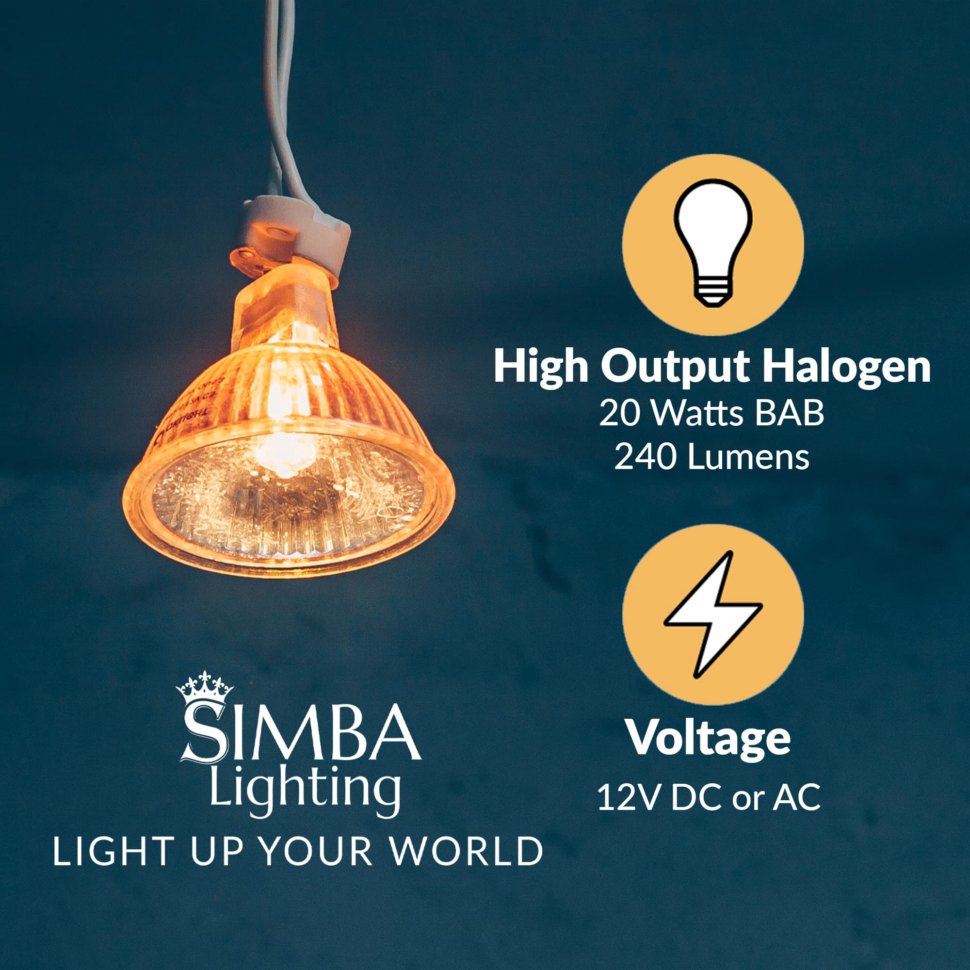 Simba Lighting Halogen Mr16 20W 12V Light Bulbs (10 Pack) For Landscape, Track Lights, Fiber Optics, Desk Lamps, Bab C Spotlight