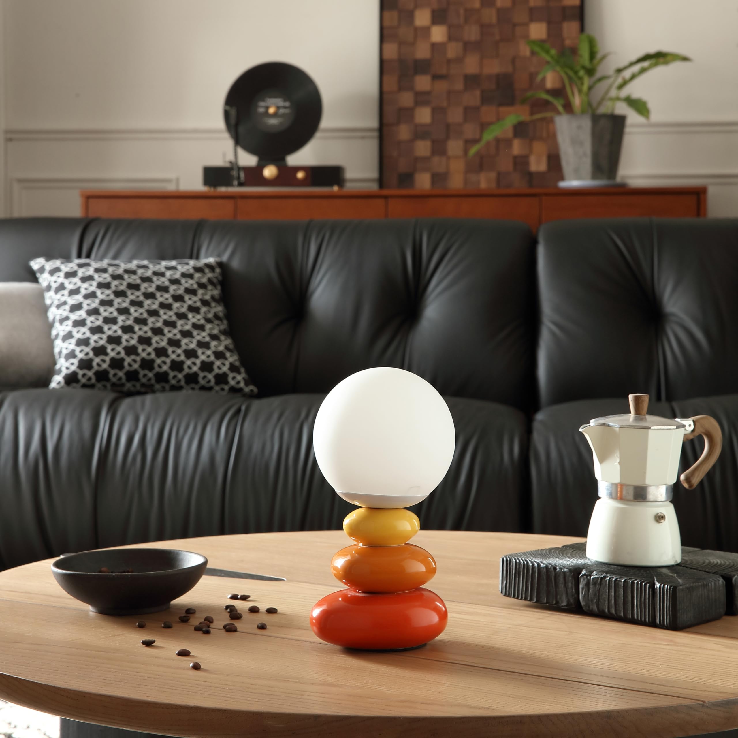 Mgchayoli Aesthetic Cute Small Lamp Modern Orange Cool Funky Stacked Stone Ceramic Table Lamp Unique Novelty Nightstand Bedside